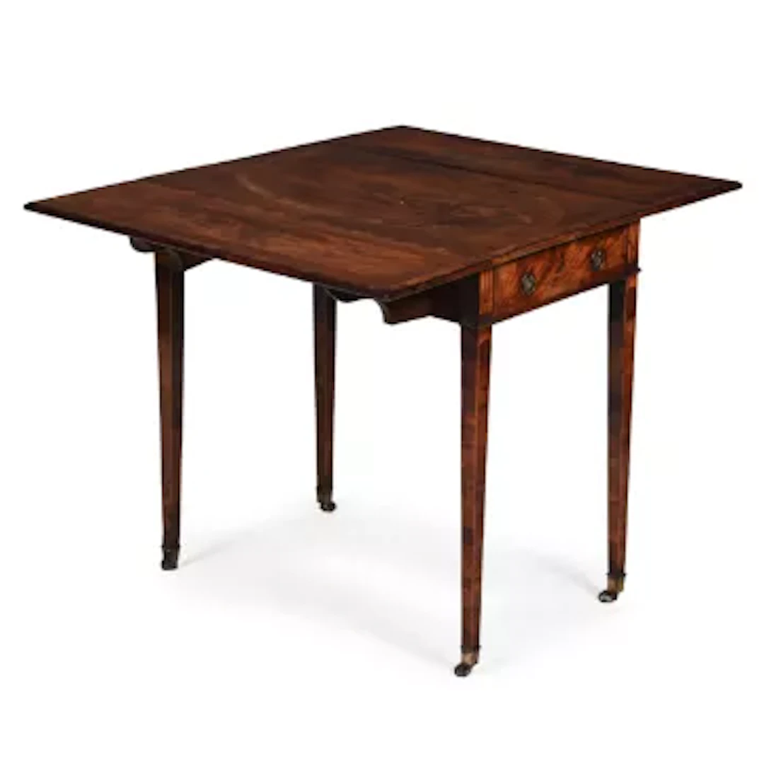 A GEORGE III MAHOGANY AND CROSSBANDED PEMBROKE TABLE, IN THE MANNER