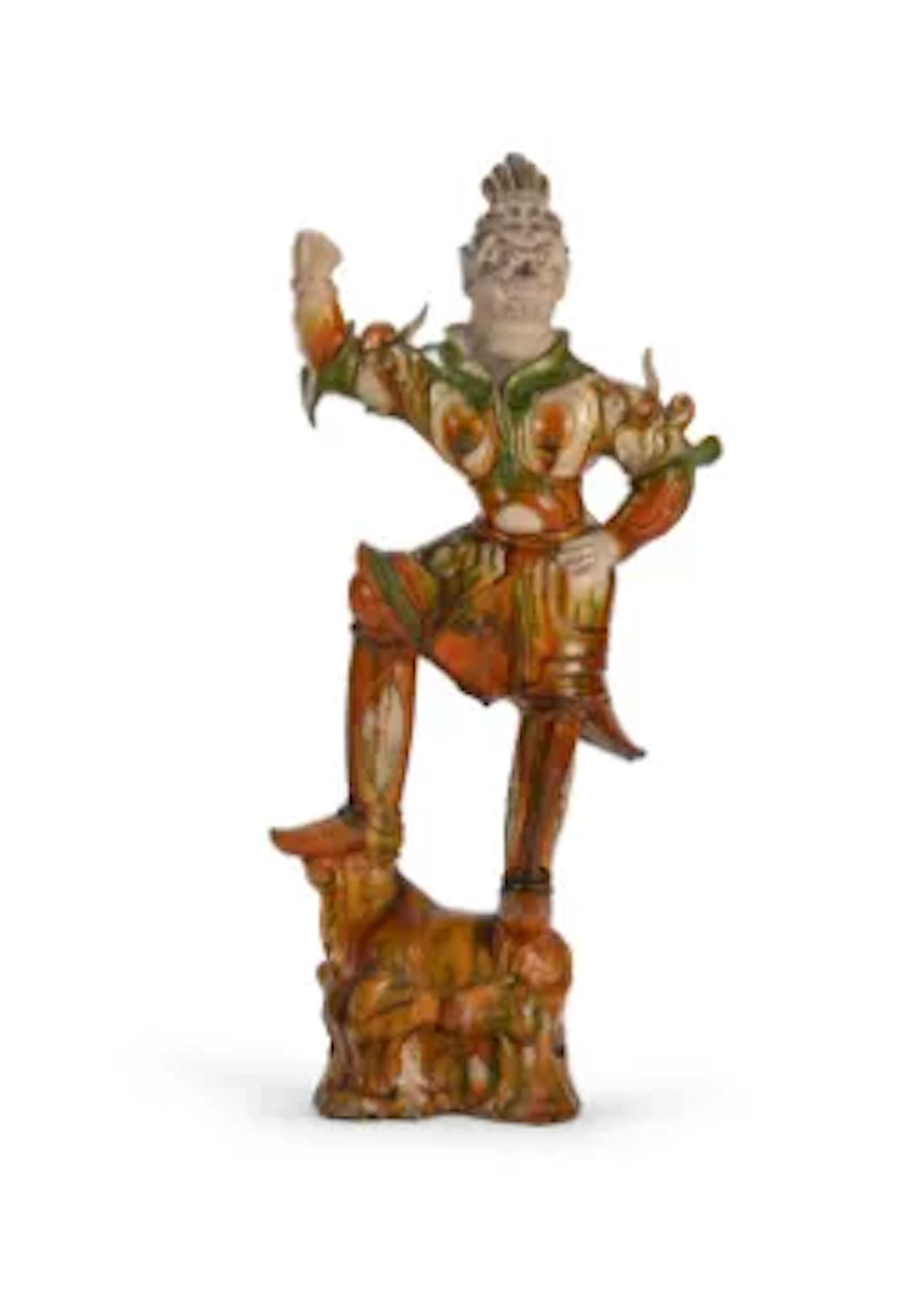 A Chinese large Sancai glazed pottery figure of a Lokapala, presumed