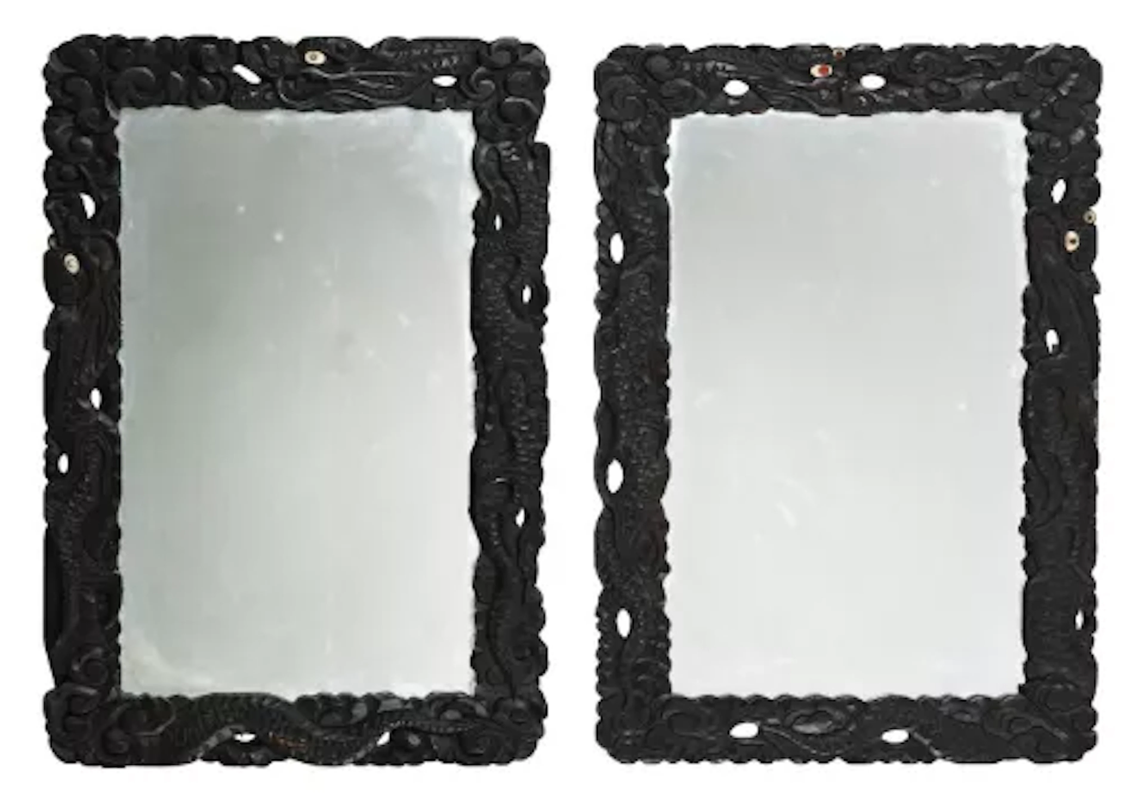 Y A PAIR OF IVORY INLAID HARDWOOD 'DRAGON' CARVED FRAMES, EARLY 20TH CENTURY