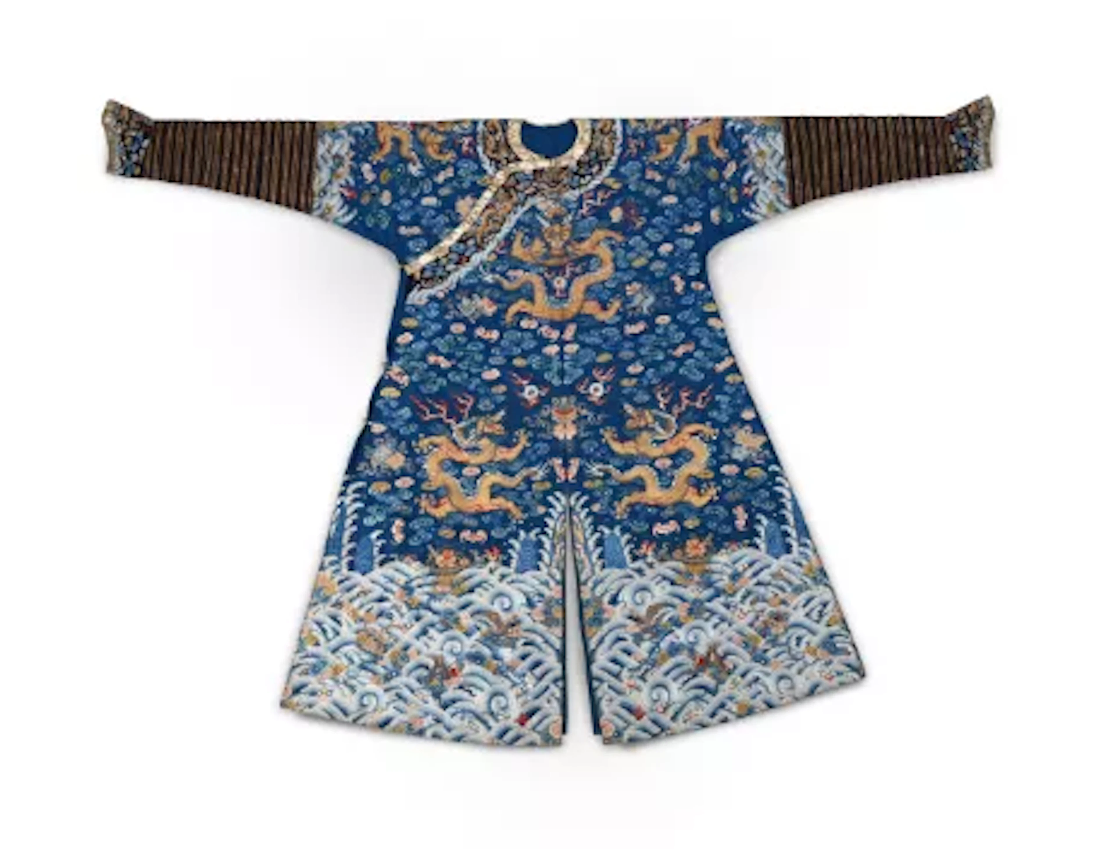 A Chinese silk nine 'dragon' Mandarin robe, Qing dynasty, Jiaqing (1796-1820)