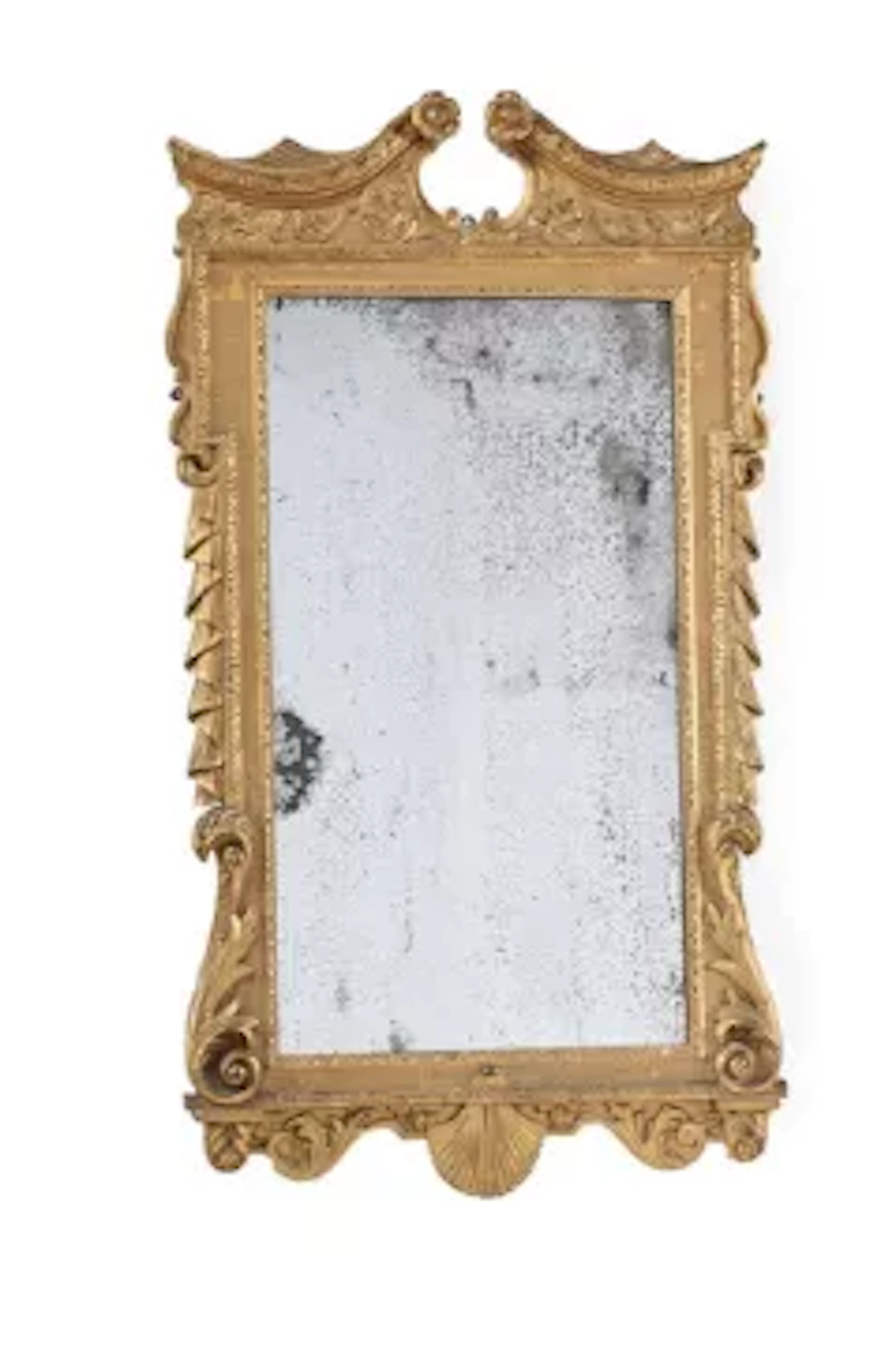 A CARVED WOOD AND GILT GESSO WALL MIRROR IN PALADIAN STYLE, PROBABLY