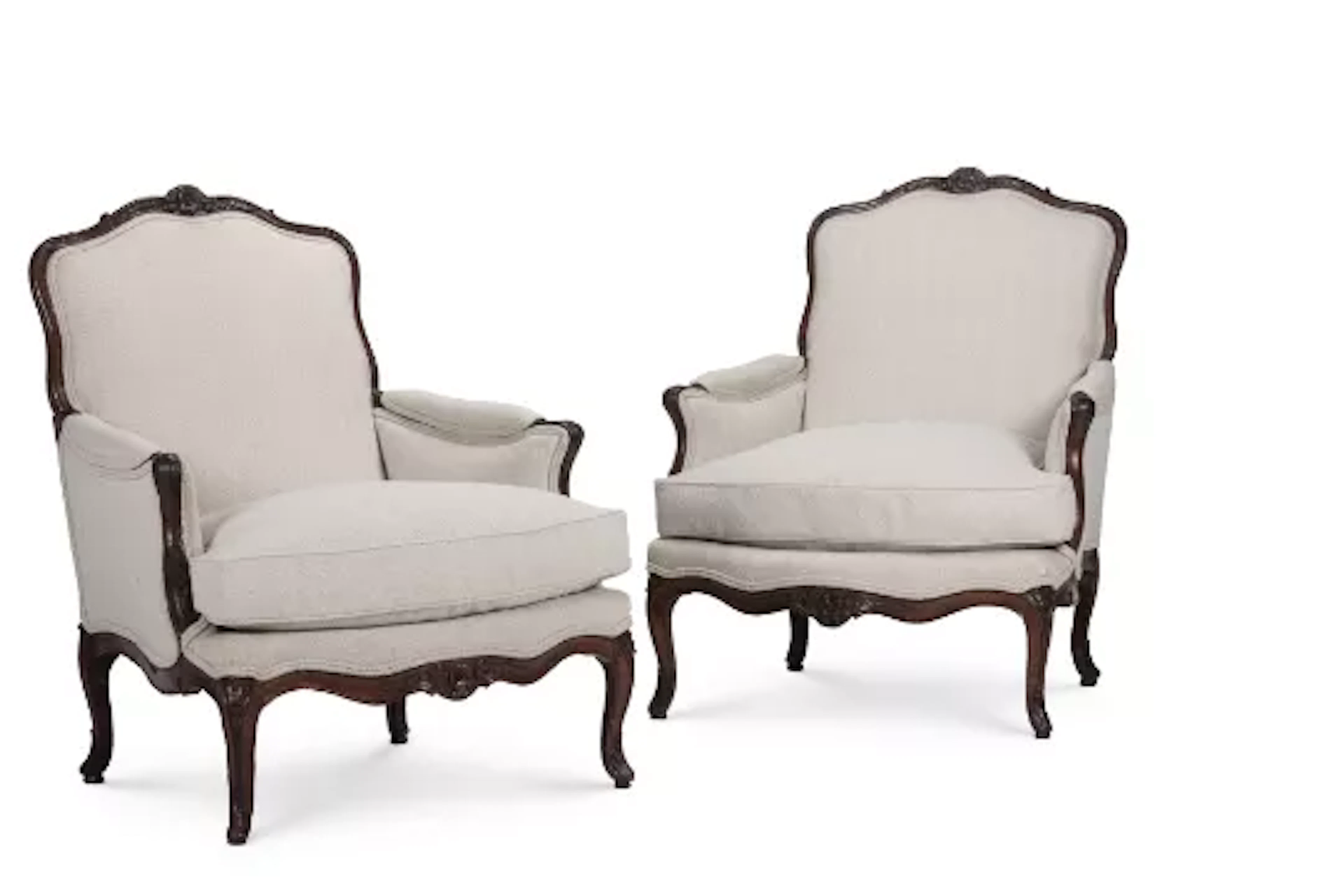 A PAIR OF LOUIS XV WALNUT BERGERES, MID 18TH CENTURY