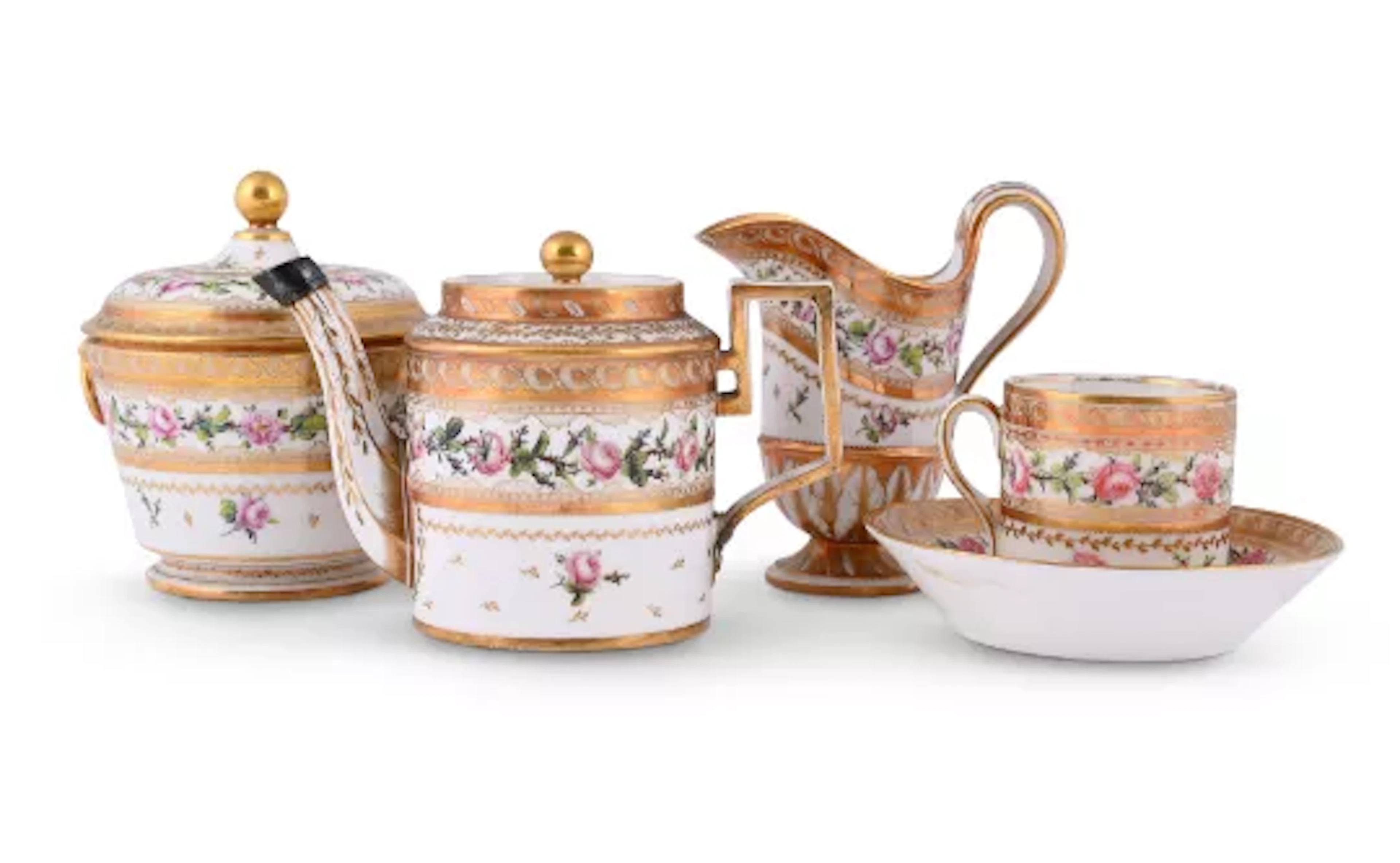 A PARIS PORCELAIN (GUERHARD & DIHL) PART SOLITAIRE SERVICE, LATE 18TH CENTURY