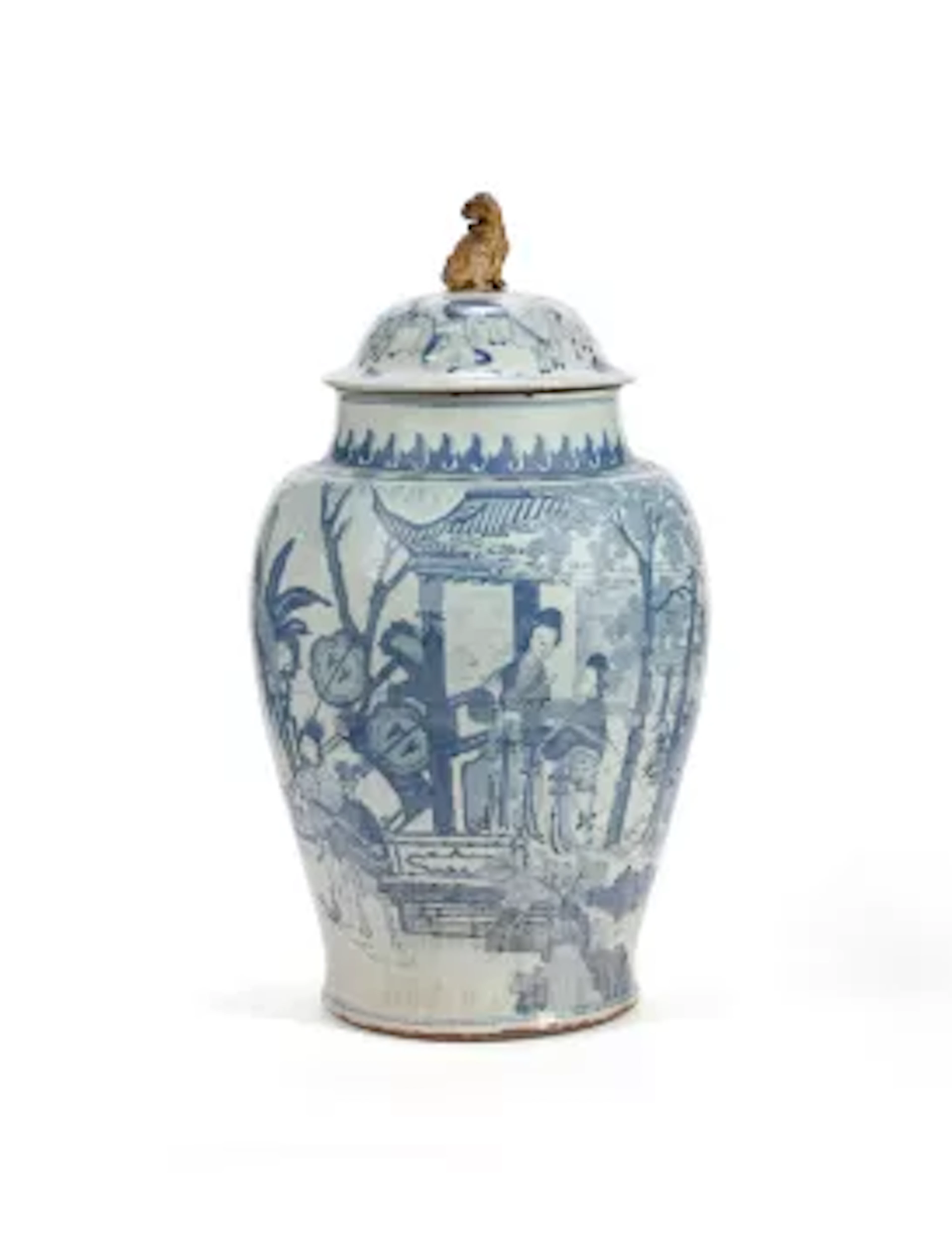 A large Chinese blue and white vase and cover, Late Transitional or