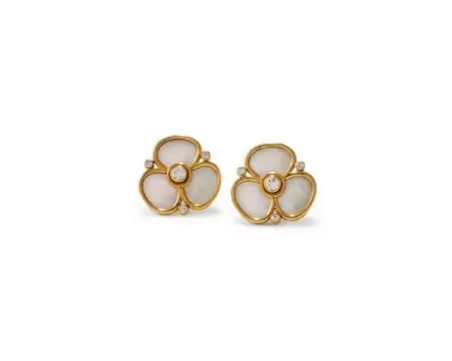 Y LEO DE VROOMEN, A PAIR OF MOTHER-OF-PEARL AND DIAMOND EARRINGS