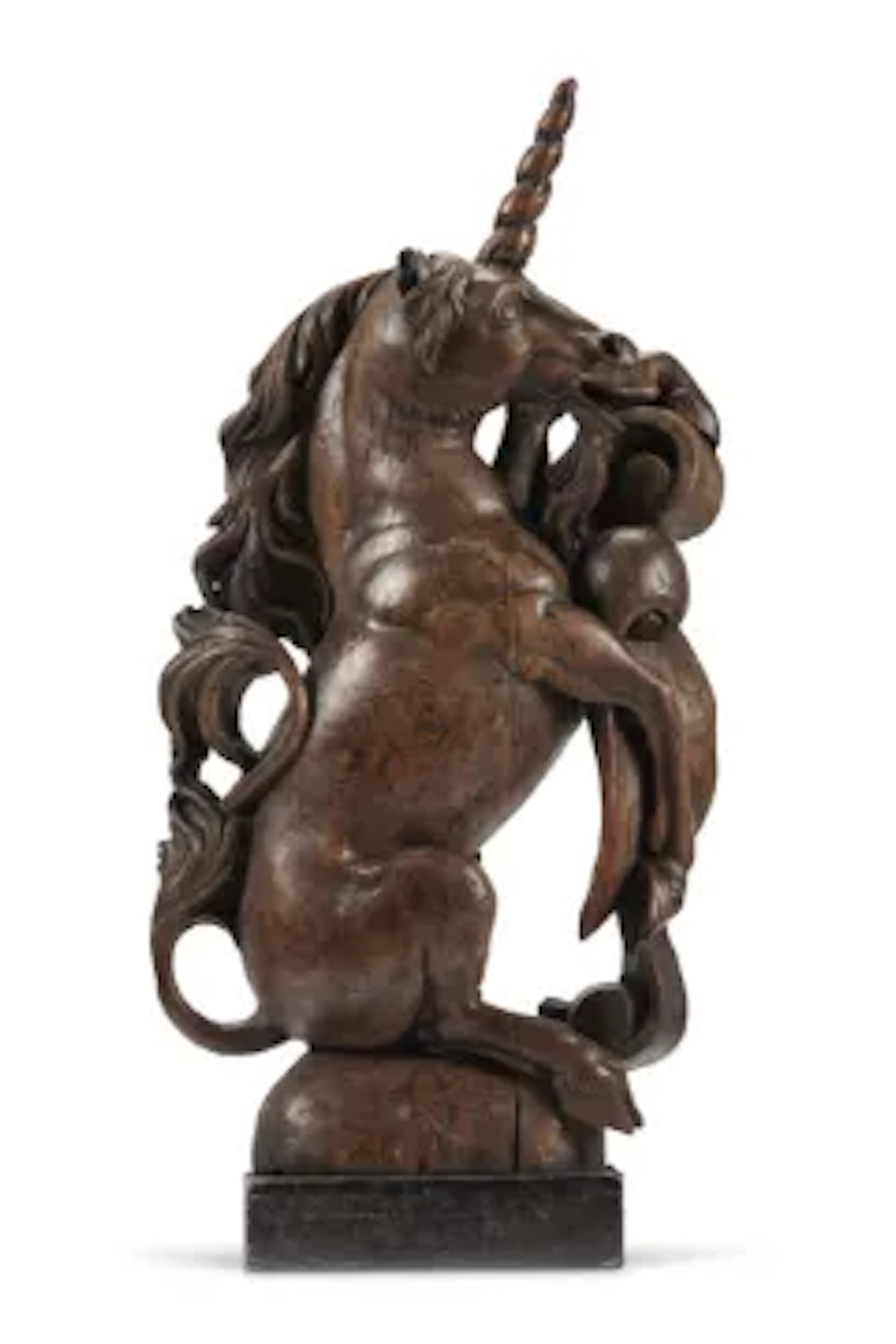 A CARVED ELM UNICORN, 18TH CENTURY