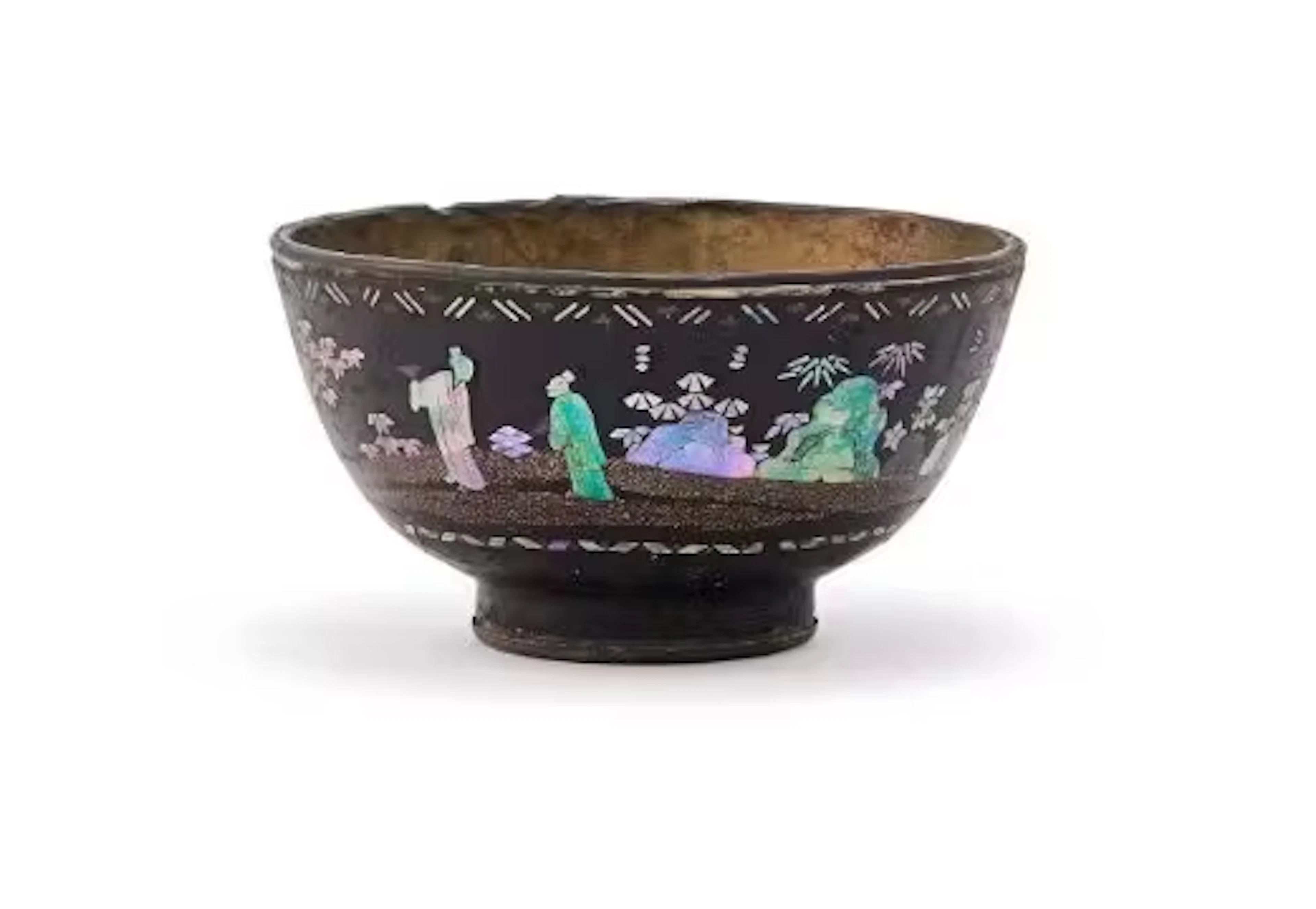 Y A Chinese mother-of-pearl-inlaid black lacquer bowl