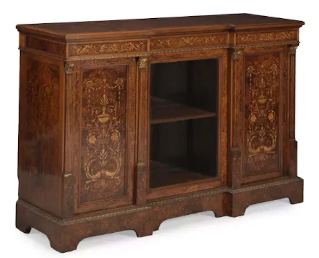 Y A VICTORIAN THUYA, ROSEWOOD, MARQUETRY AND GILT BRONZE MOUNTED SIDE