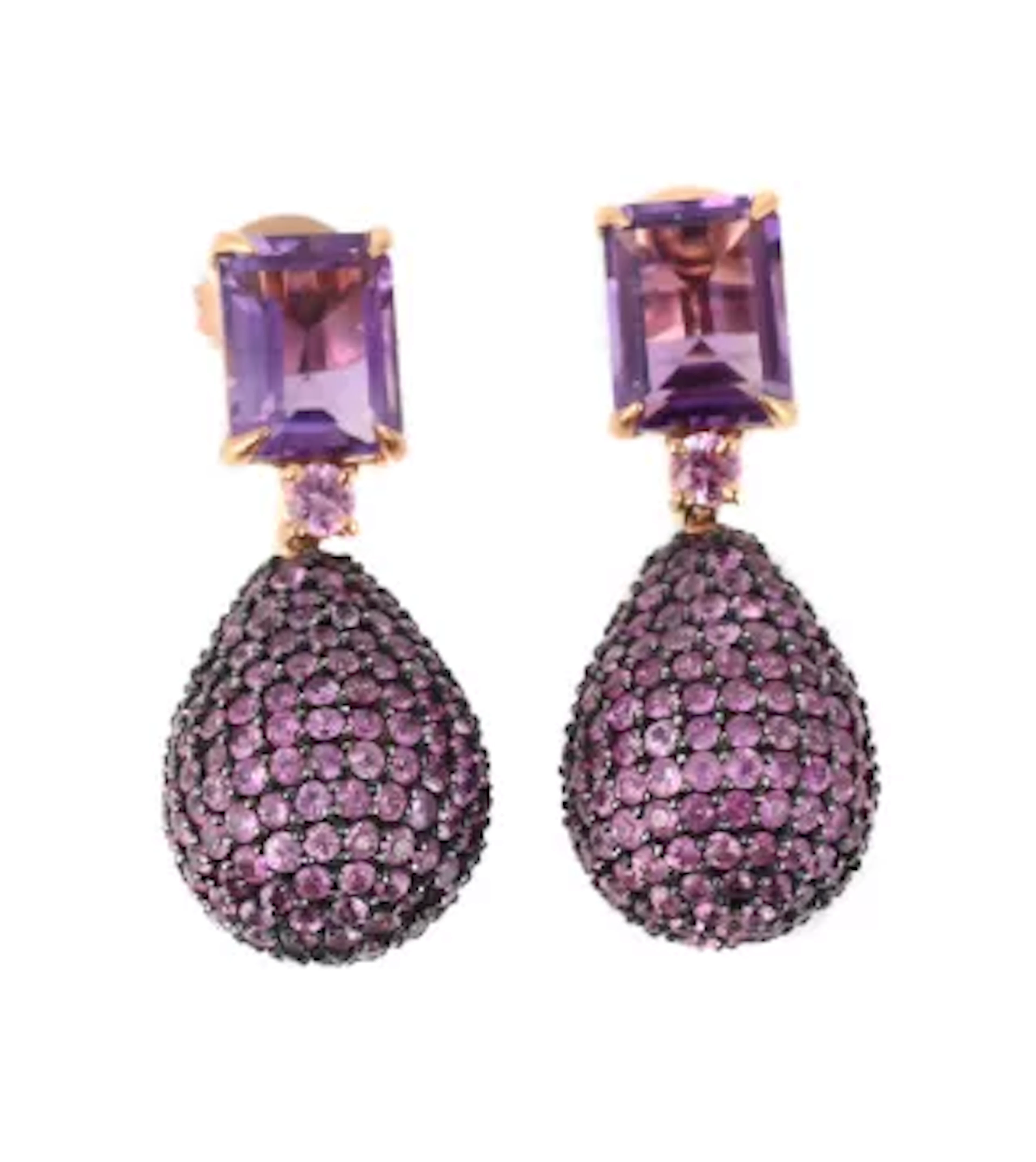 A PAIR OF AMETHYST AND PINK SAPPHIRE EARRINGS