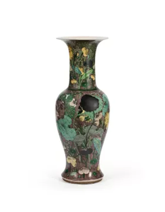 A very large Chinese Famille Noire vase, Qing dynasty, 19th century
