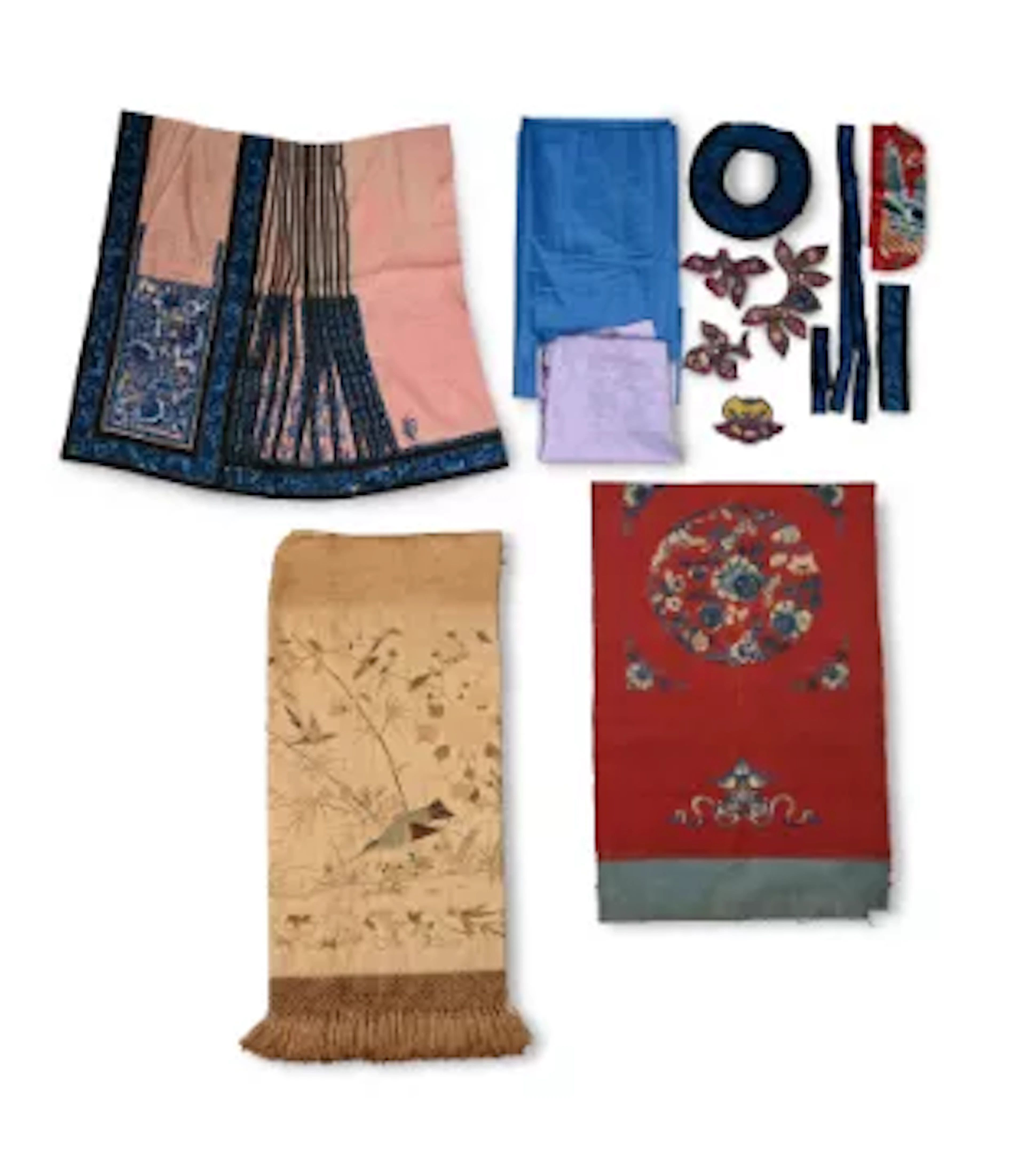A Chinese Souchao embroidered bed pelmet or door pelmet, Qing dynasty