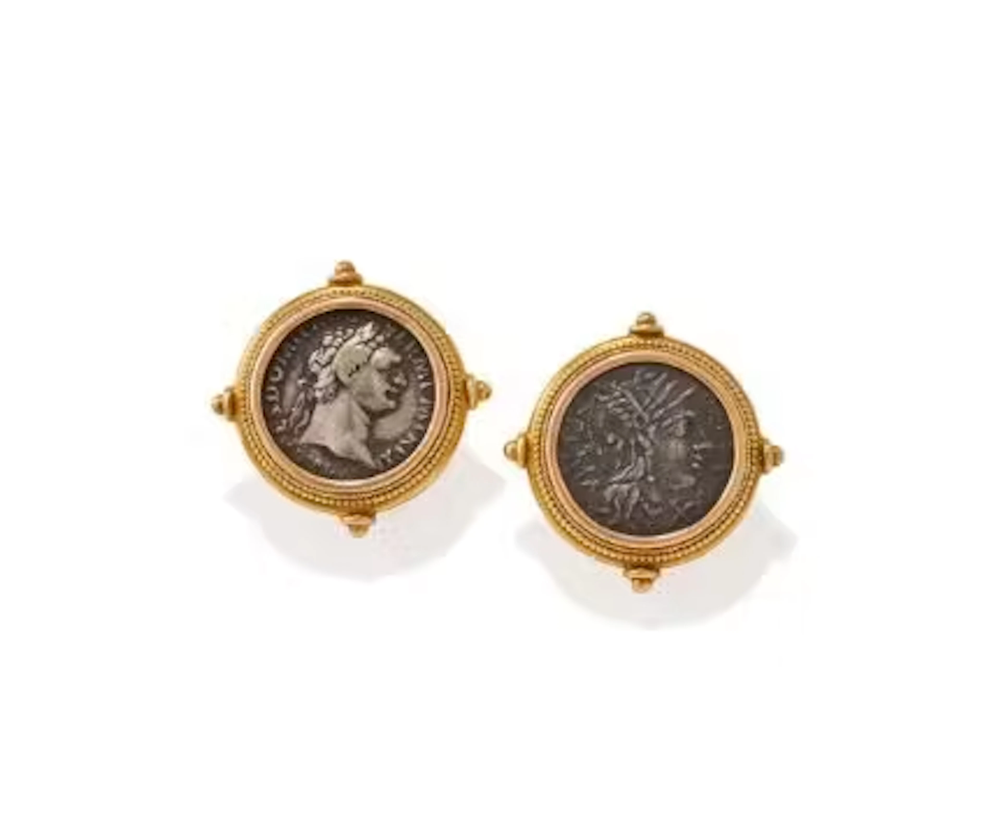 PIERRET, A PAIR OF GOLD MOUNTED ANCIENT COIN SET BUTTONS