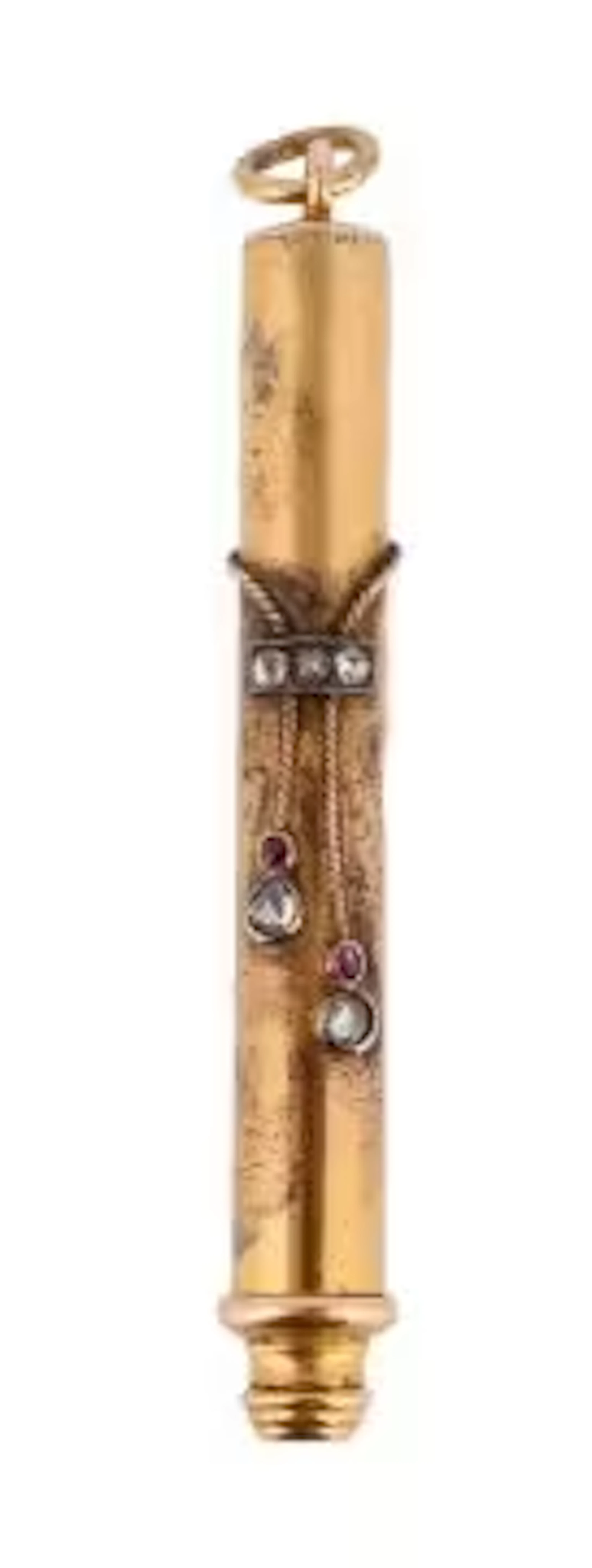 AN EARLY 20TH CENTURY GOLD, DIAMOND AND RUBY PROPELLING PENCIL