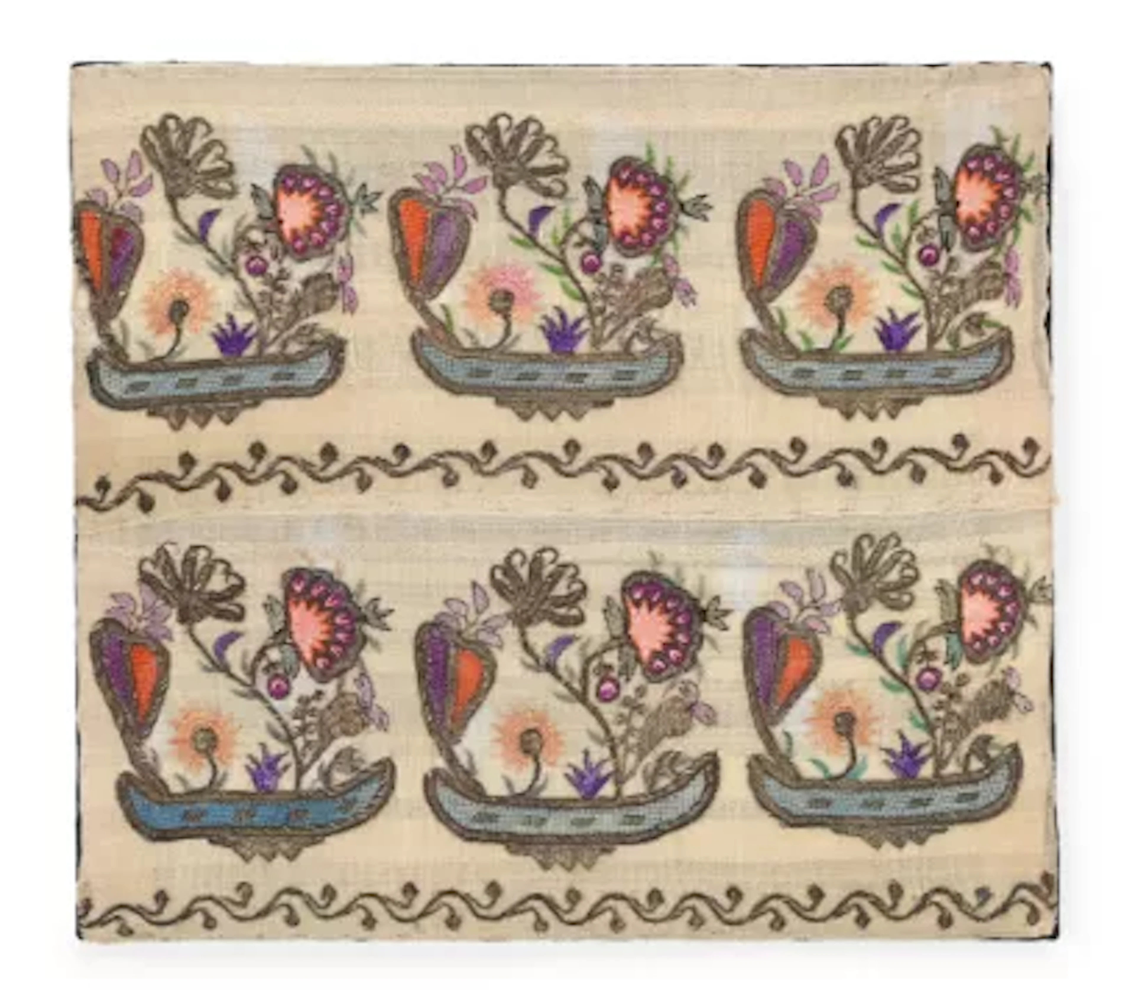 A GREEK ISLAND LINEN, SILK AND METAL THREAD EMBROIDERY, 19TH CENTURY