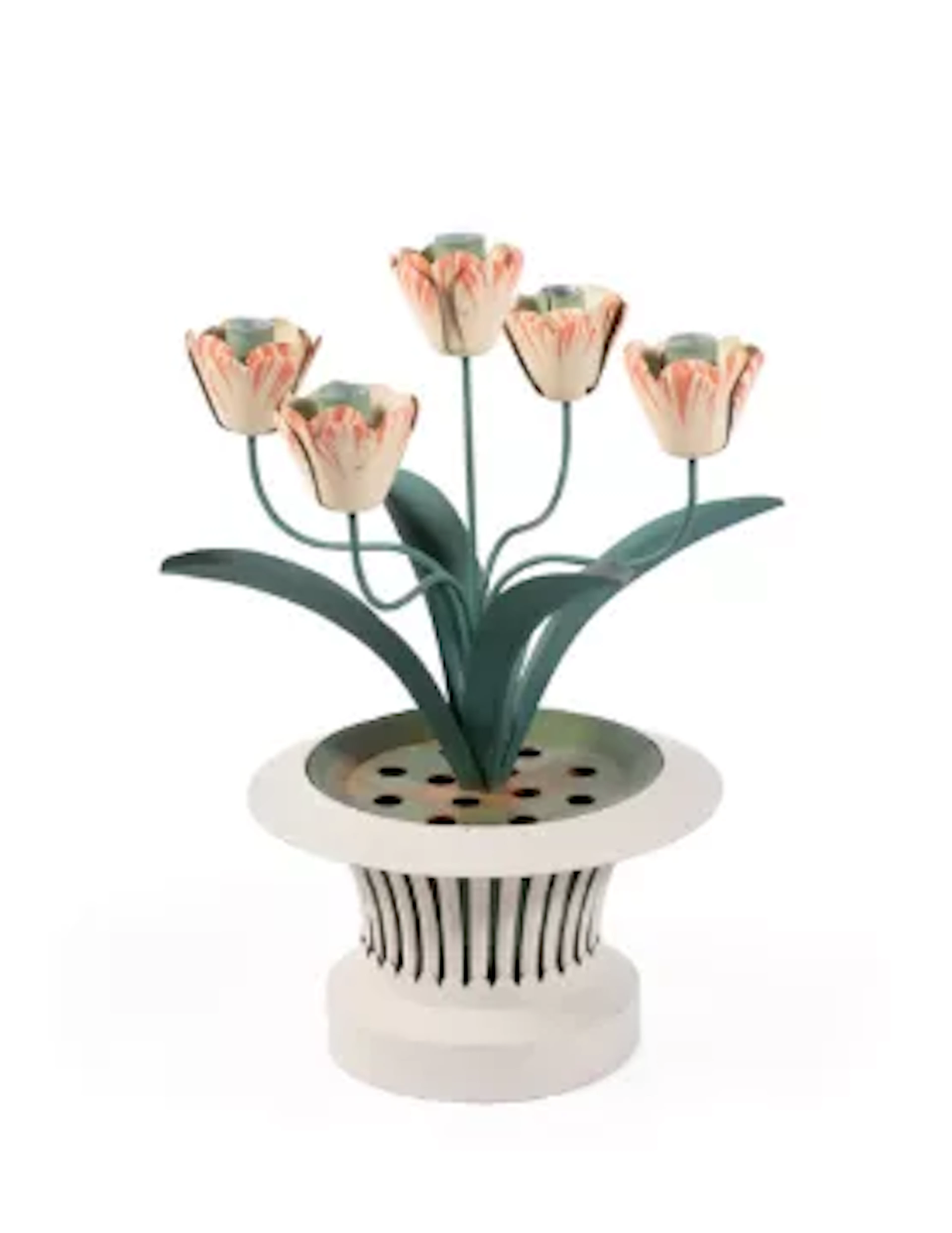 A LIGHT GREEN PAINTED TOLE TULIPIERE CANDELABRA, BY SIBYL COLEFAX