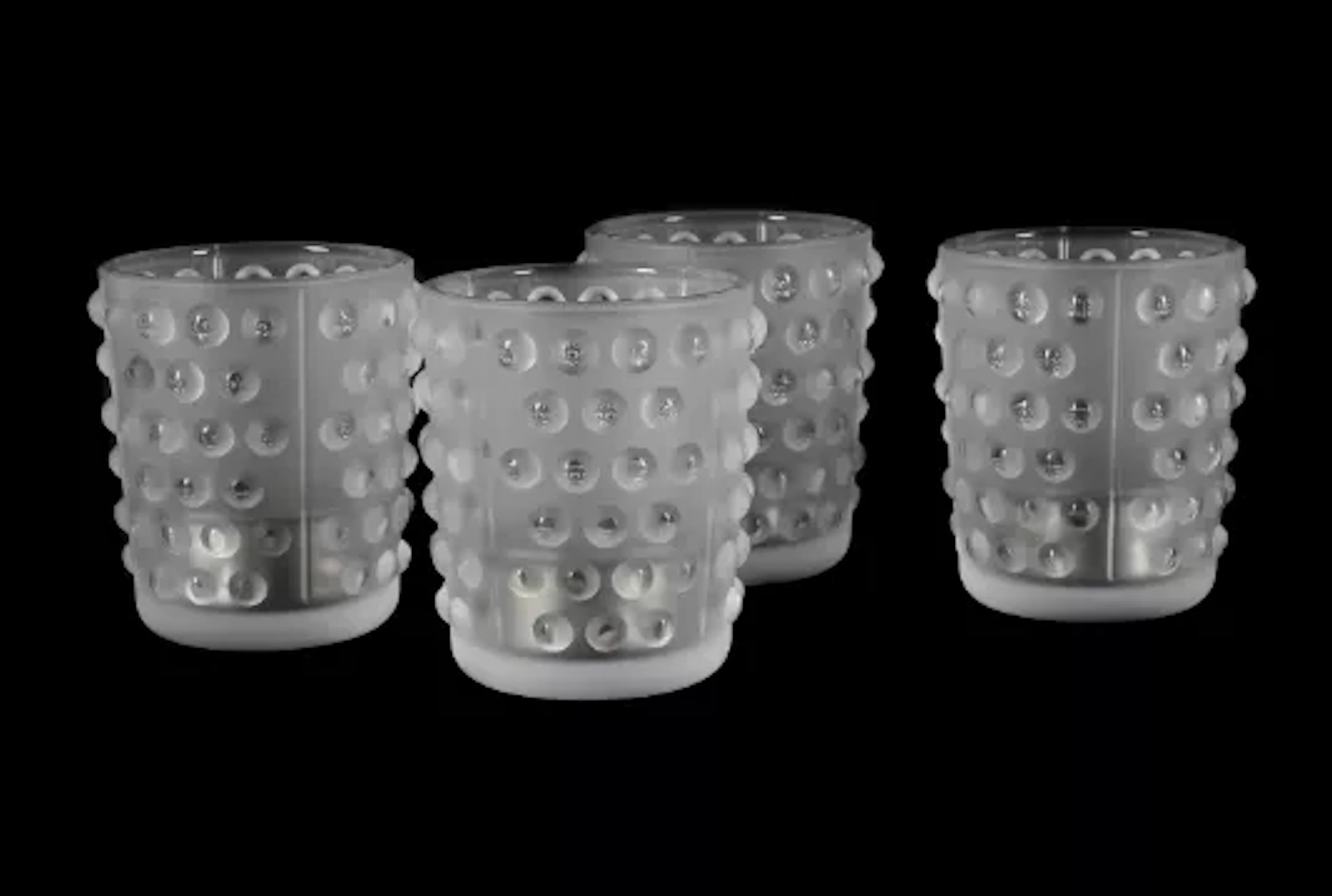 LALIQUE, FOUR 'MOSSI' CANDLEHOLDERS, 21ST CENTURY