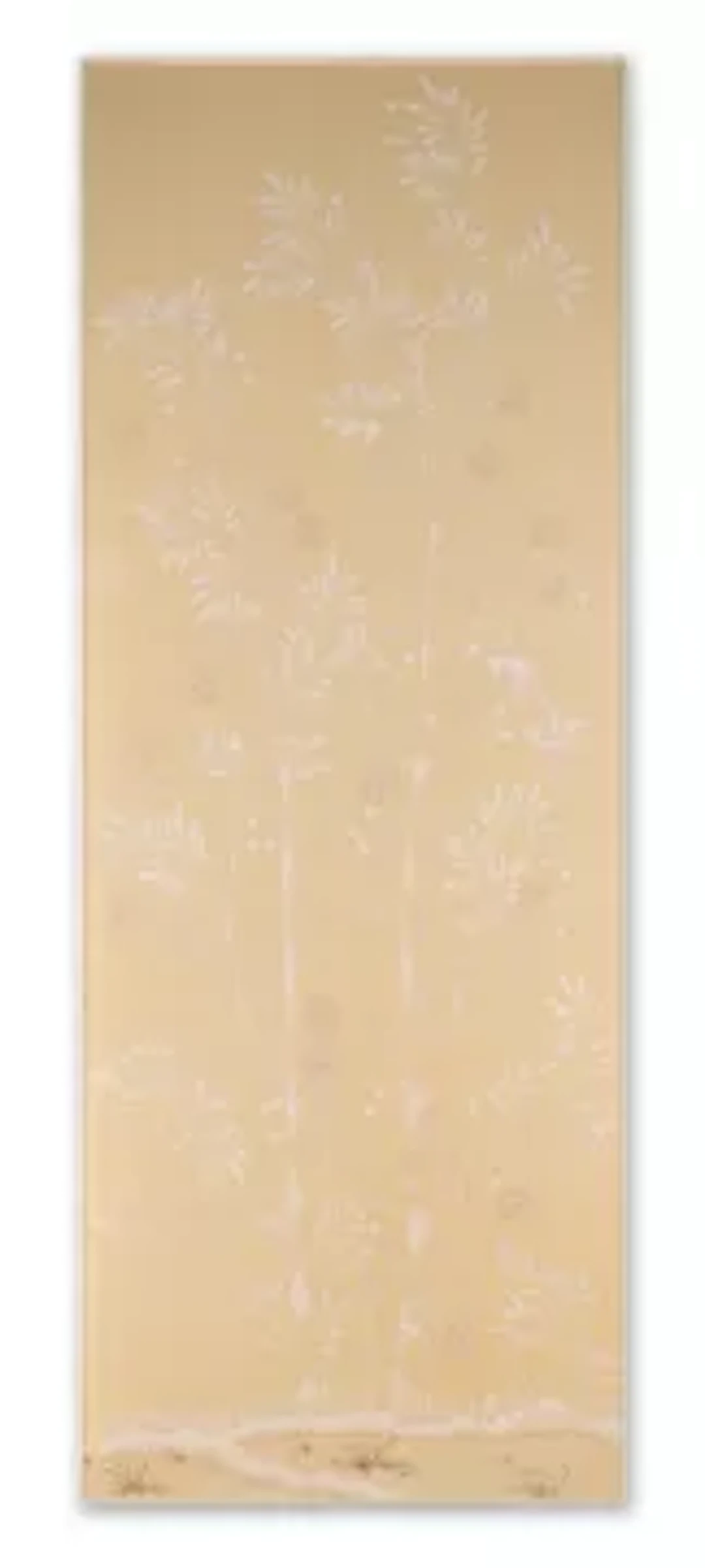 A 'PORTMAN' CHINOISERIE PATTERN PANEL HAND-PAINTED ONTO SATIN GREY