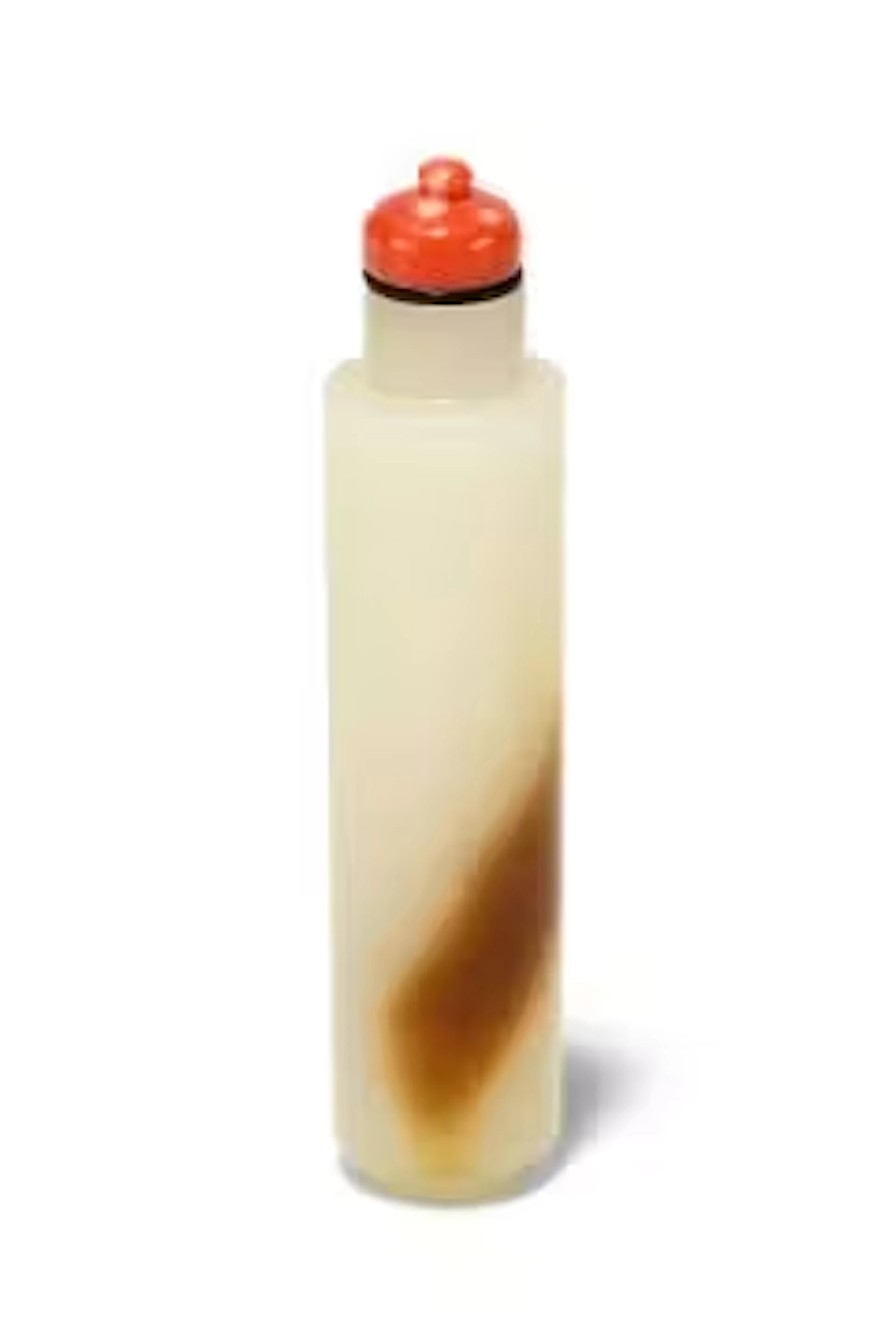 Y A Chinese cylindrical white and russet jade snuff bottle