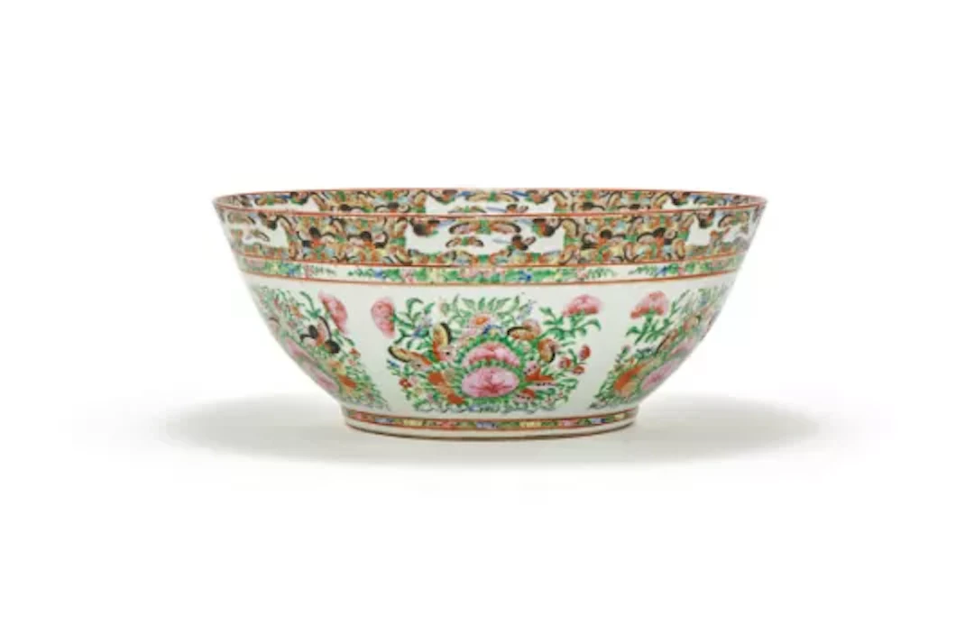 † A Cantonese Famille Rose punch bowl, Late 19th century