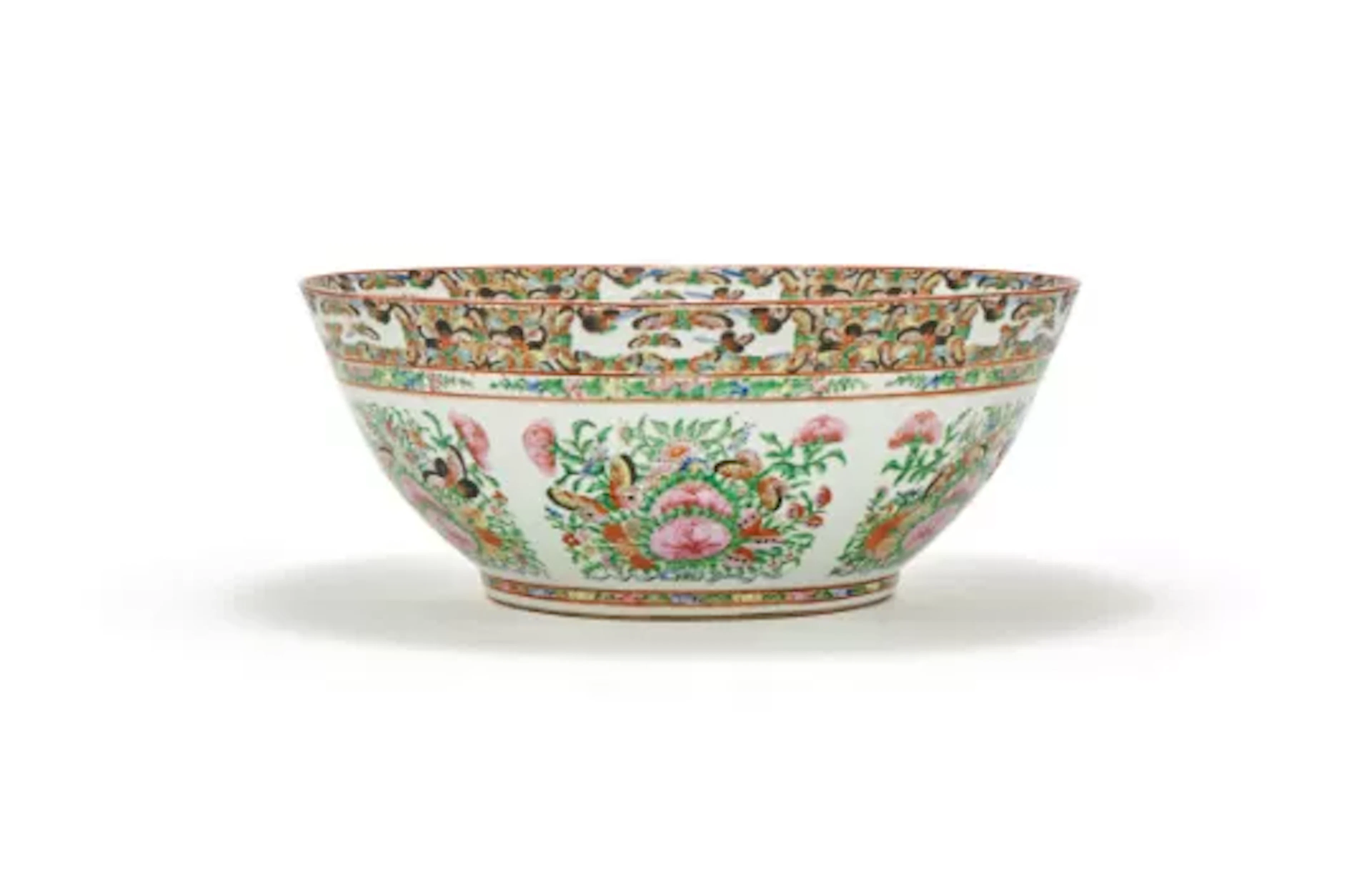 † A Cantonese Famille Rose punch bowl, Late 19th century