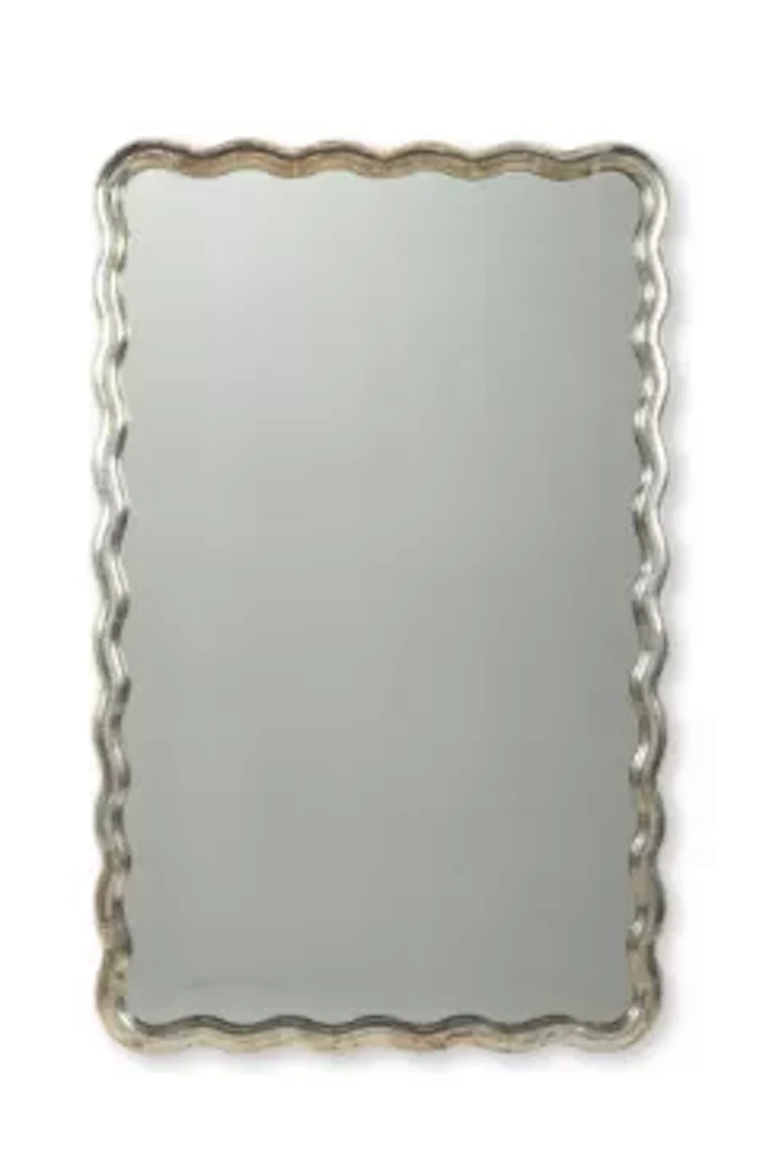 A SILVERED WOOD WAVE FRAMED MIRROR, FRENCH, LATE 19TH/ EARLY 20TH CENTURY