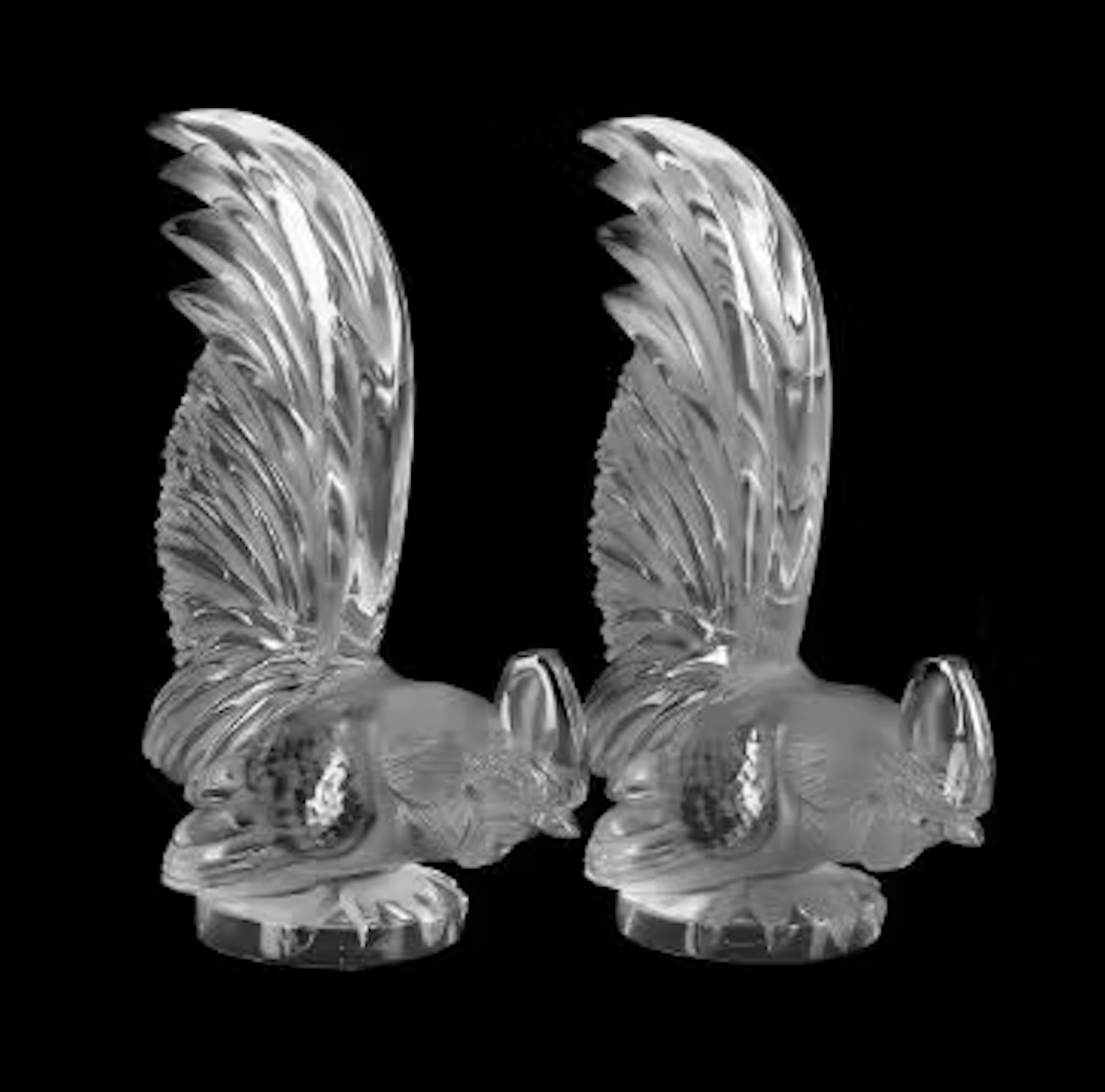 RENÉ LALIQUE (FRENCH, 1860-1945), PAIR OF ‘COQ NAIN’ BOOKENDS; DESIGNED