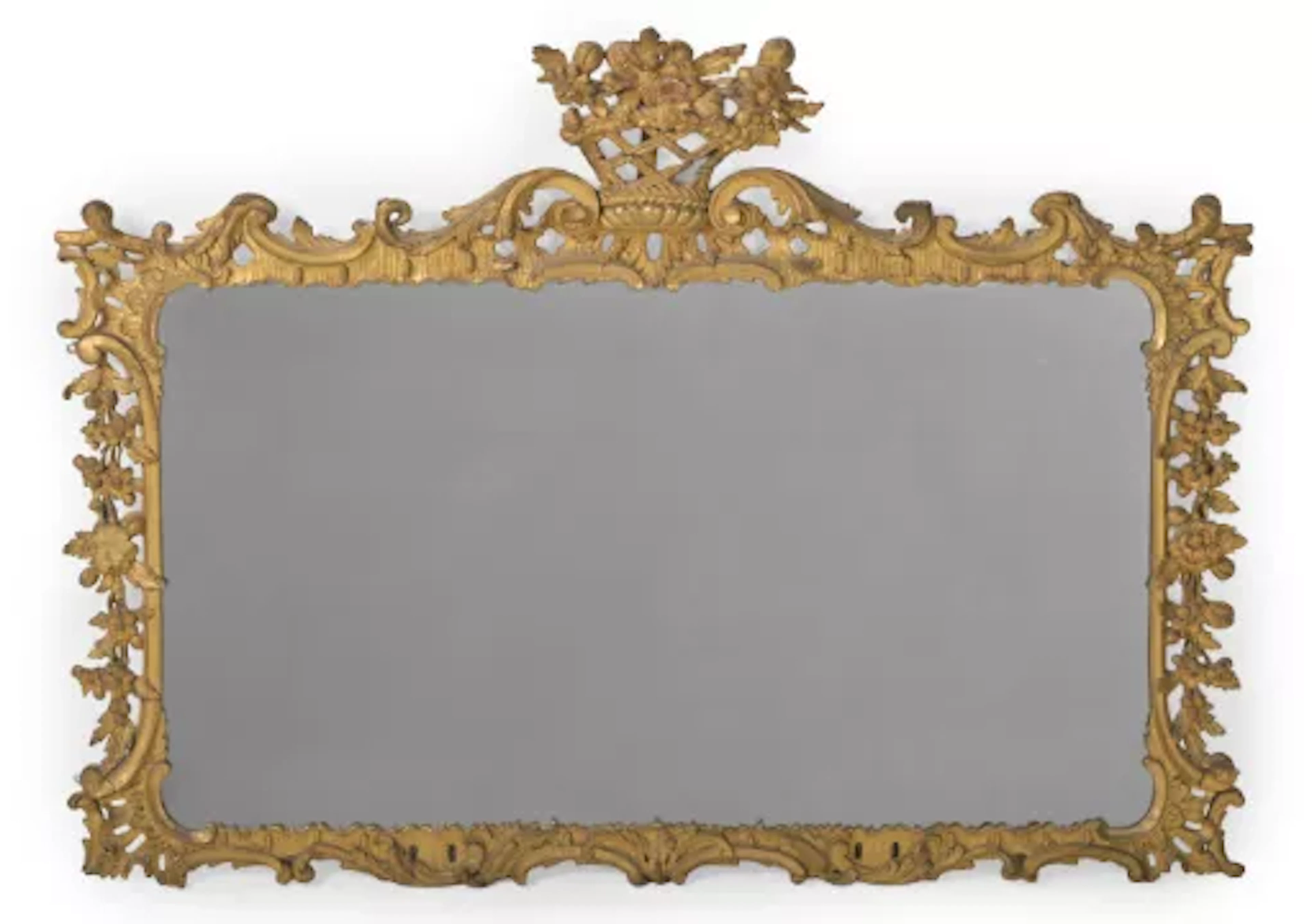 A GEORGE II CARVED GILTWOOD ROCOCO OVERMANTEL MIRROR, CIRCA 1750