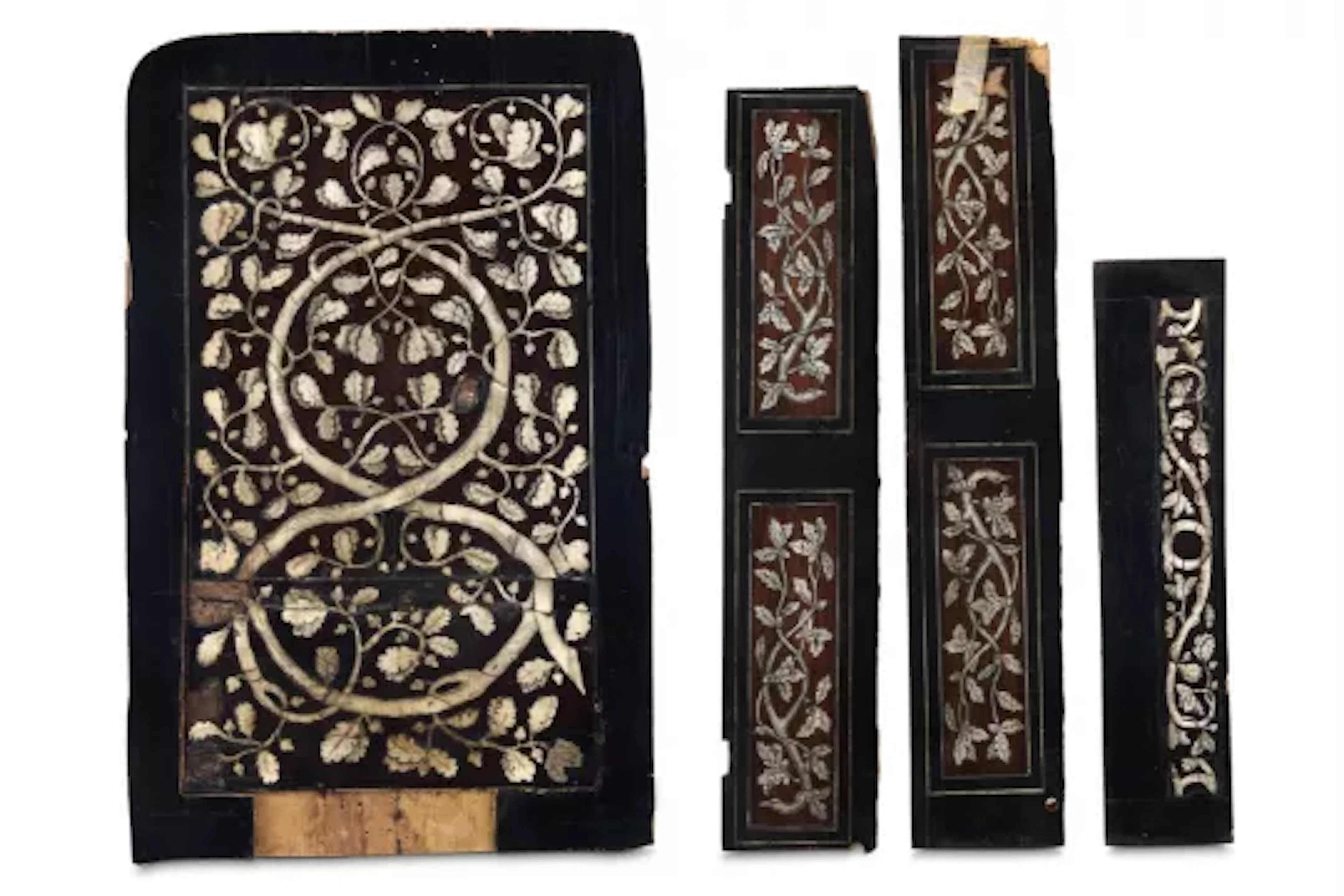 Y TWO IVORY INLAID EBONY PANELS FROM A TABLE CABINET OR STUDIOLO