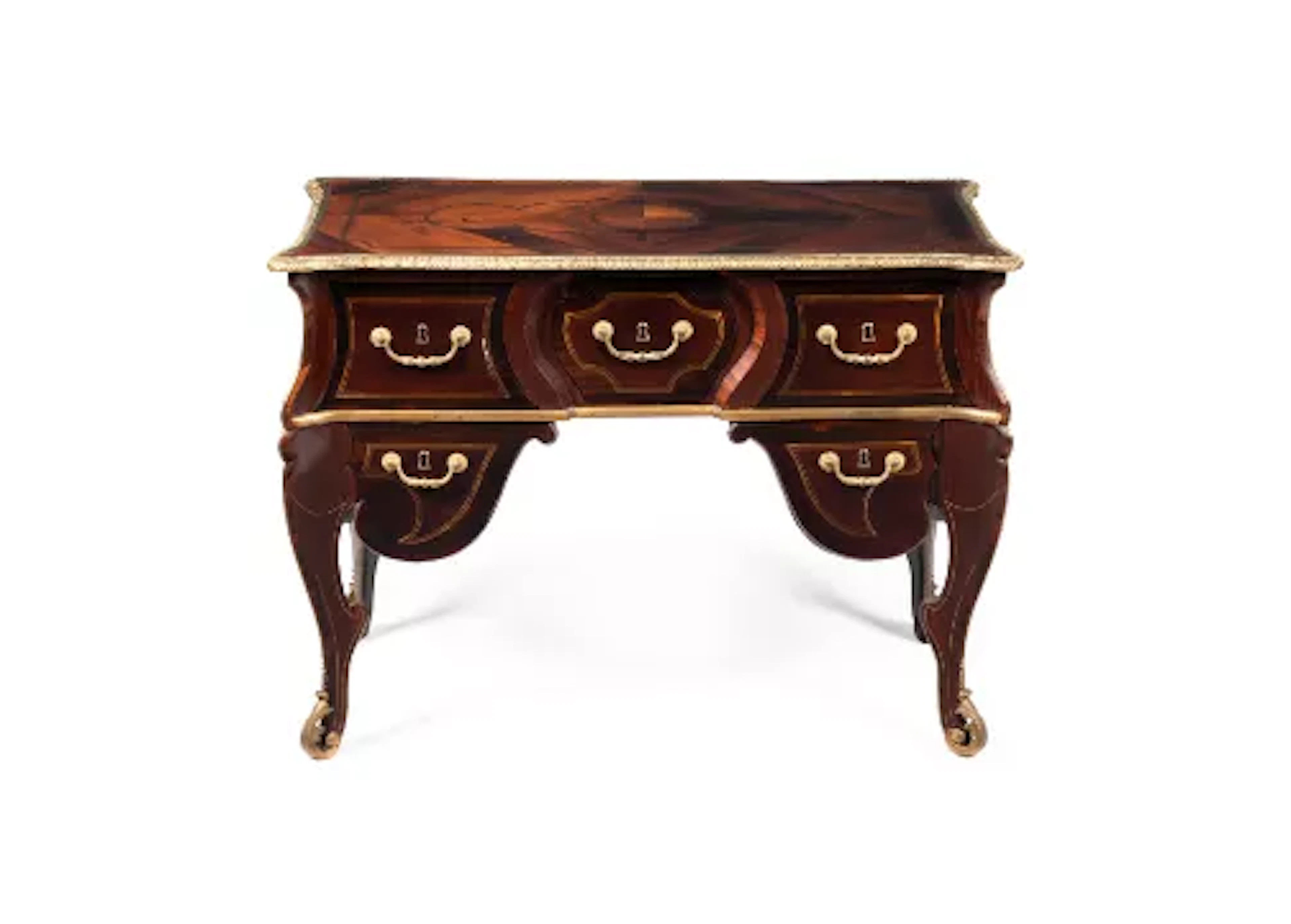 Y A NORTH EUROPEAN ROSEWOOD, BRASS INLAID AND ORMOLU MOUNTED DESK