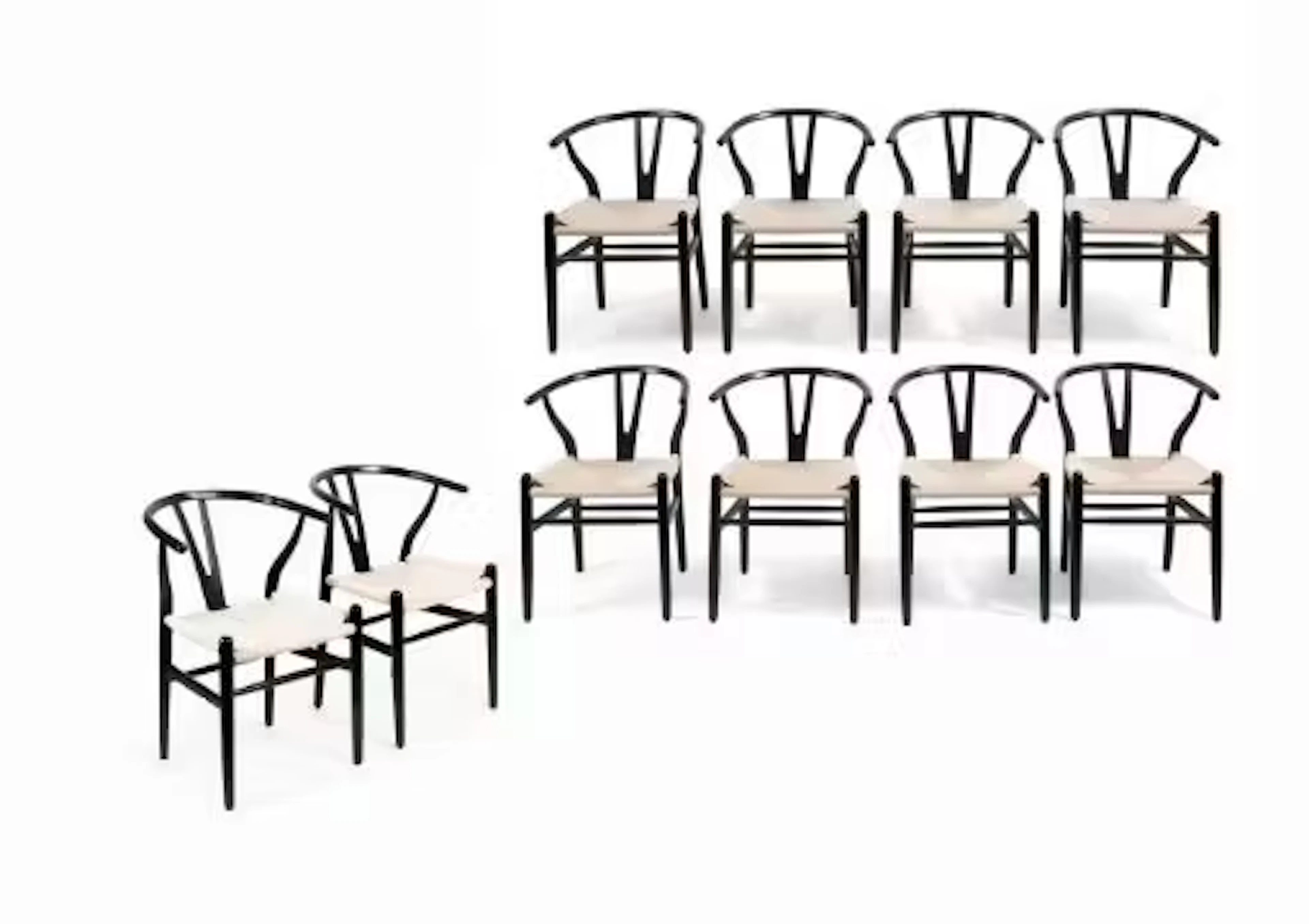 A SET OF TEN 'Y' OR 'WISHBONE' STYLE CHAIRS AFTER HANS WEGNER, OF