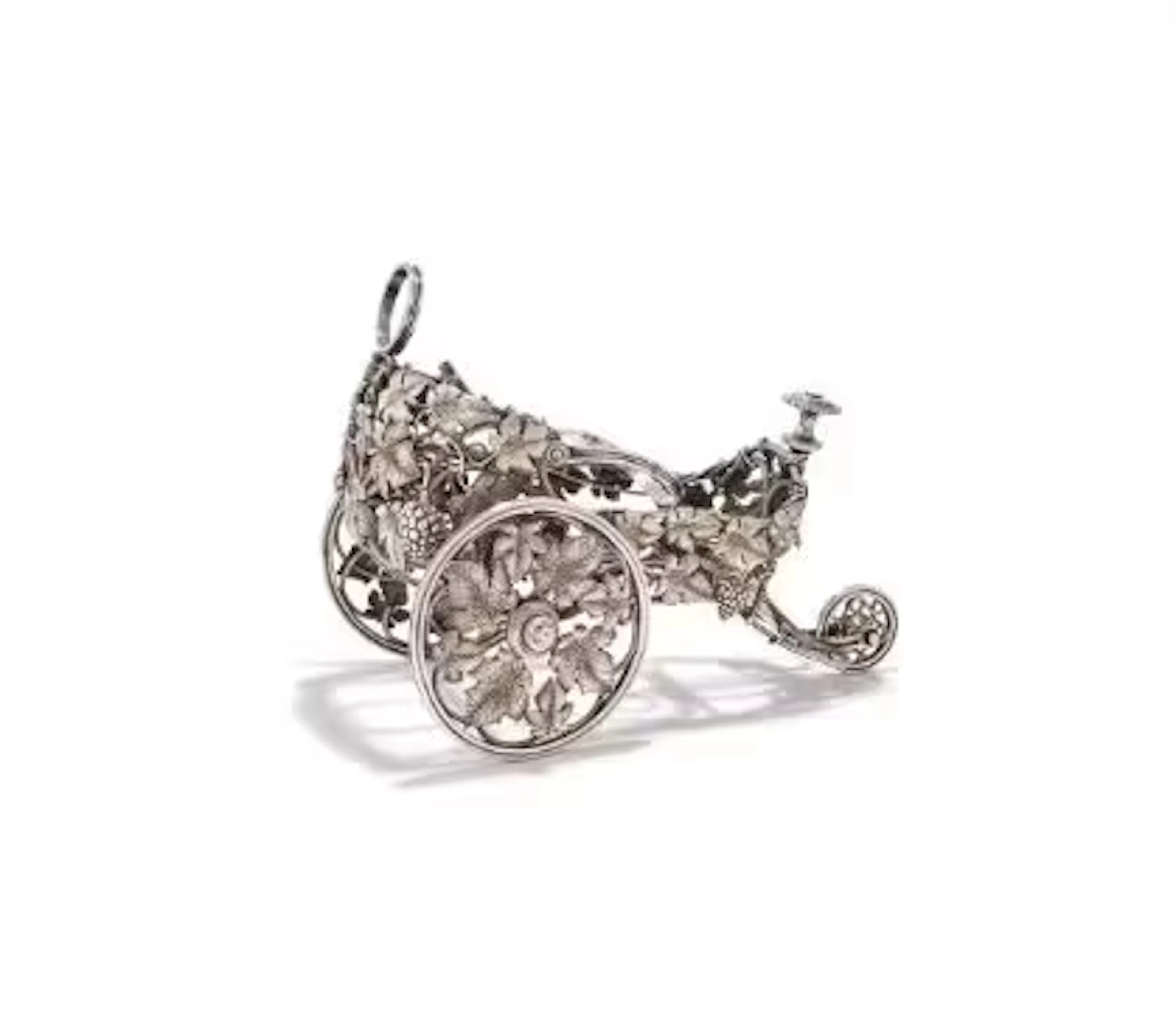 CHRISTOFLE, A FRENCH SILVER PLATED WINE BOTTLE CHARIOT