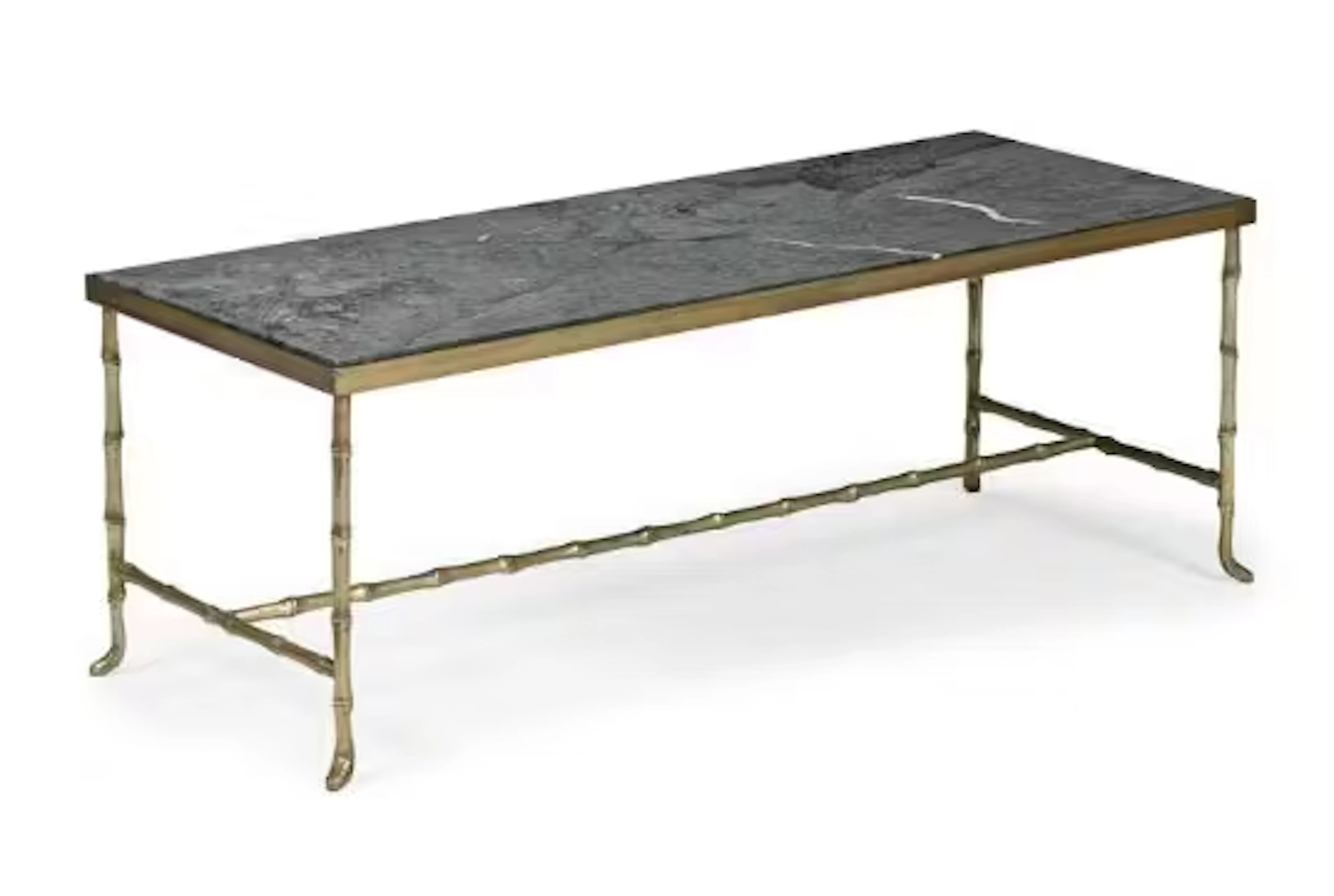 A BRASS FAUX BAMBOO MARBLE TOPPED LOW TABLE, FRENCH, IN THE MANNER
