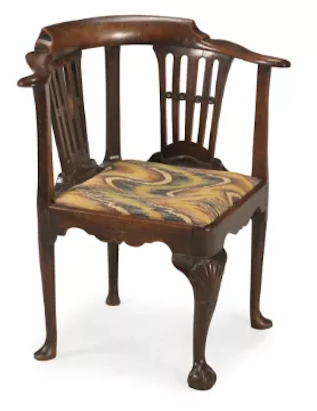 A GEORGE II 'RED WALNUT' CORNER ARMCHAIR, CIRCA 1740