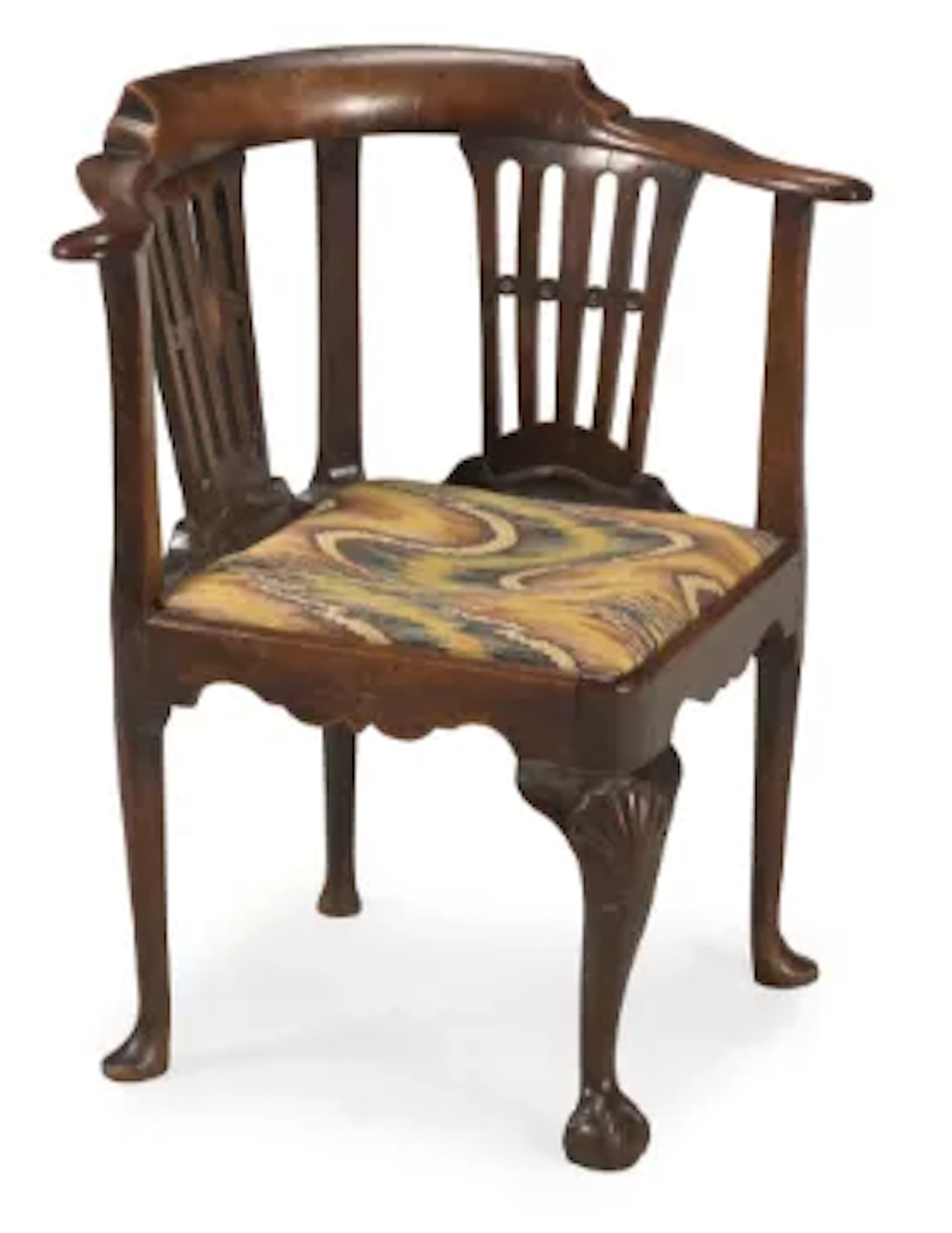 A GEORGE II 'RED WALNUT' CORNER ARMCHAIR, CIRCA 1740