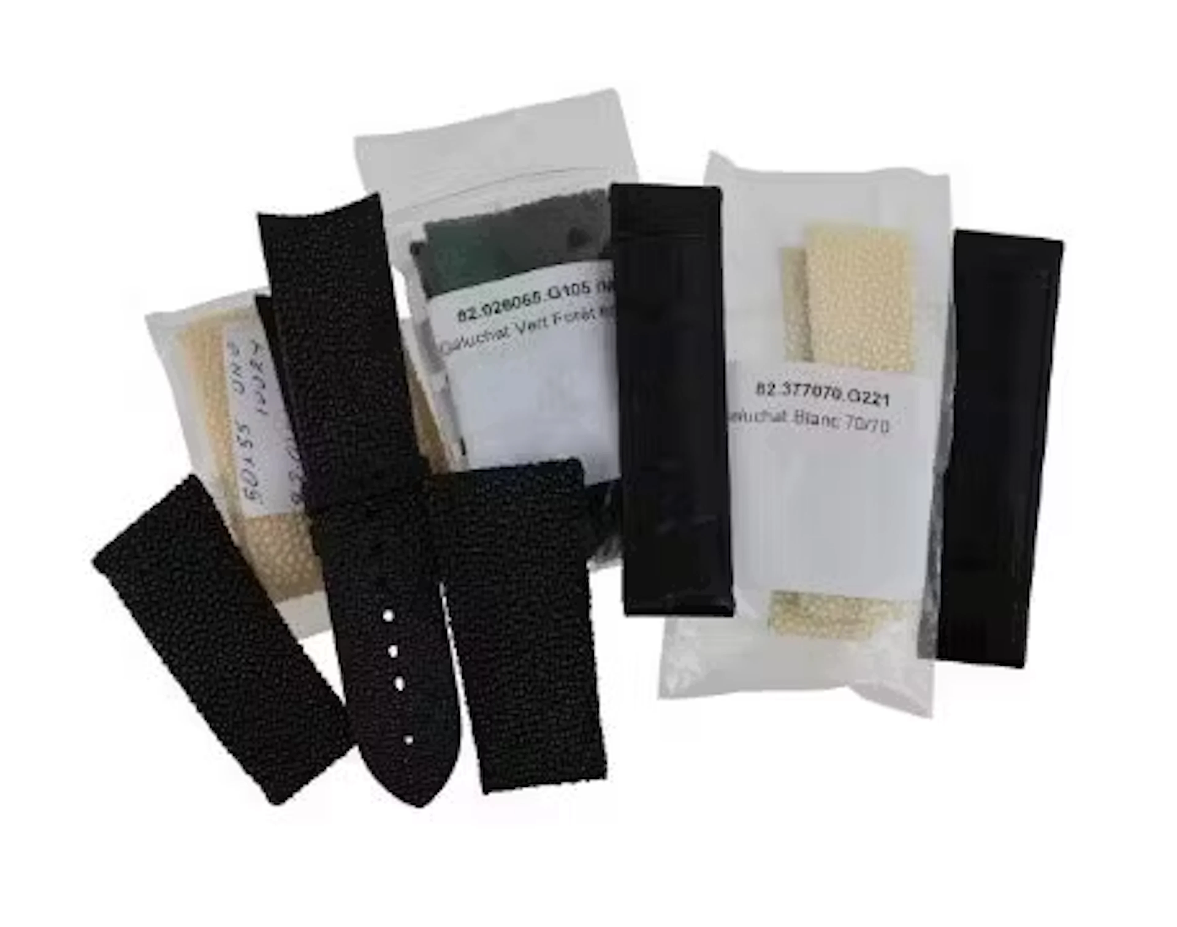 Y DE GRISOGONO, SIX SHAGREEN WATCH STRAPS AND AN ALLIGATOR STRAP