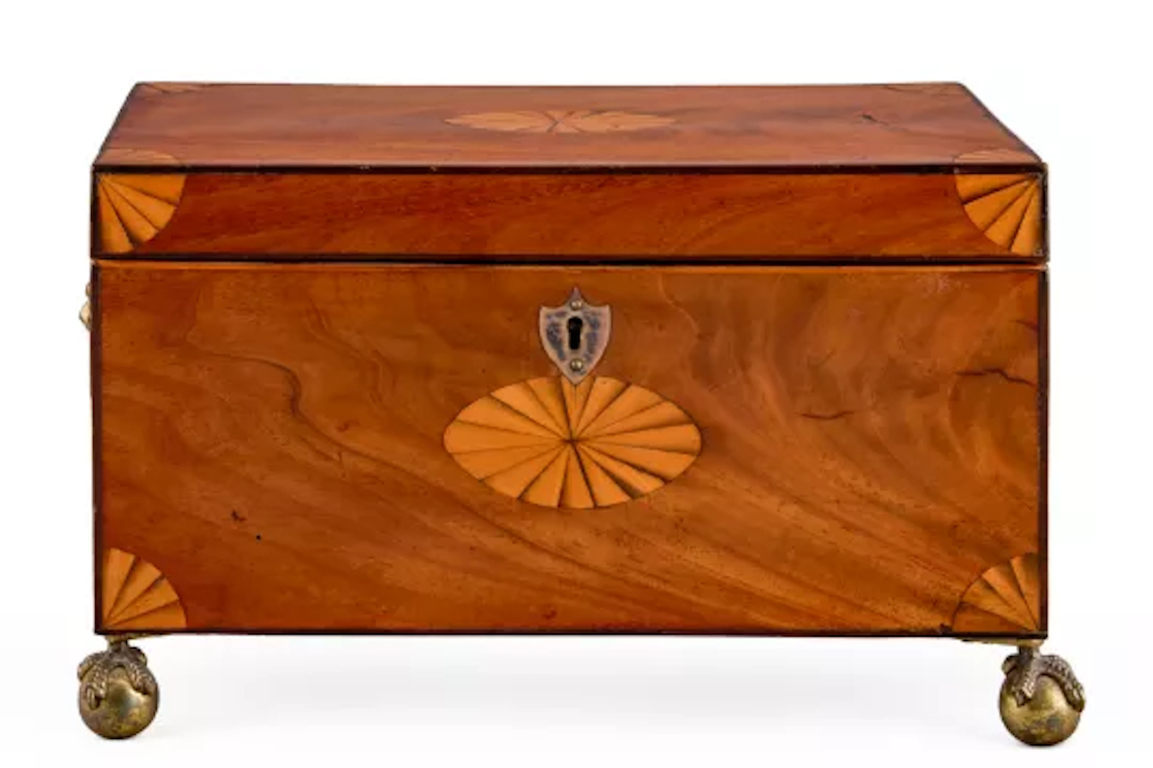 A SHERATON INLAID MAHOGANY TEA CADDY, CIRCA 1790