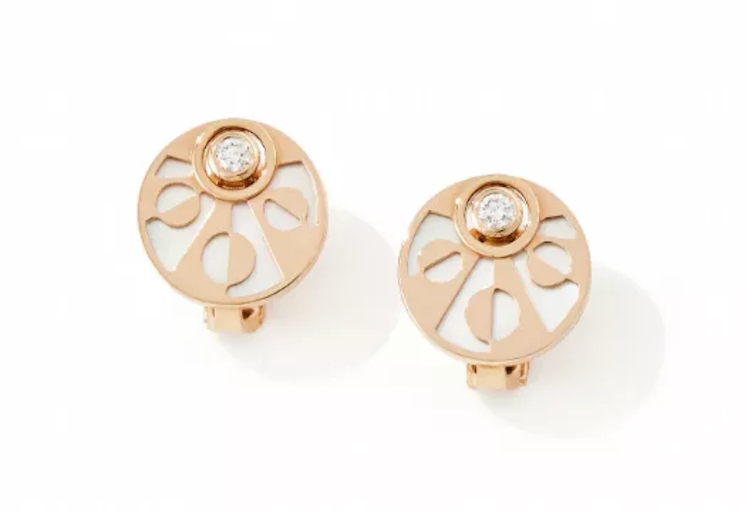 Y BULGARI, A PAIR OF MOTHER-OF-PEARL AND DIAMOND SET 'INTARSIO' EARRINGS