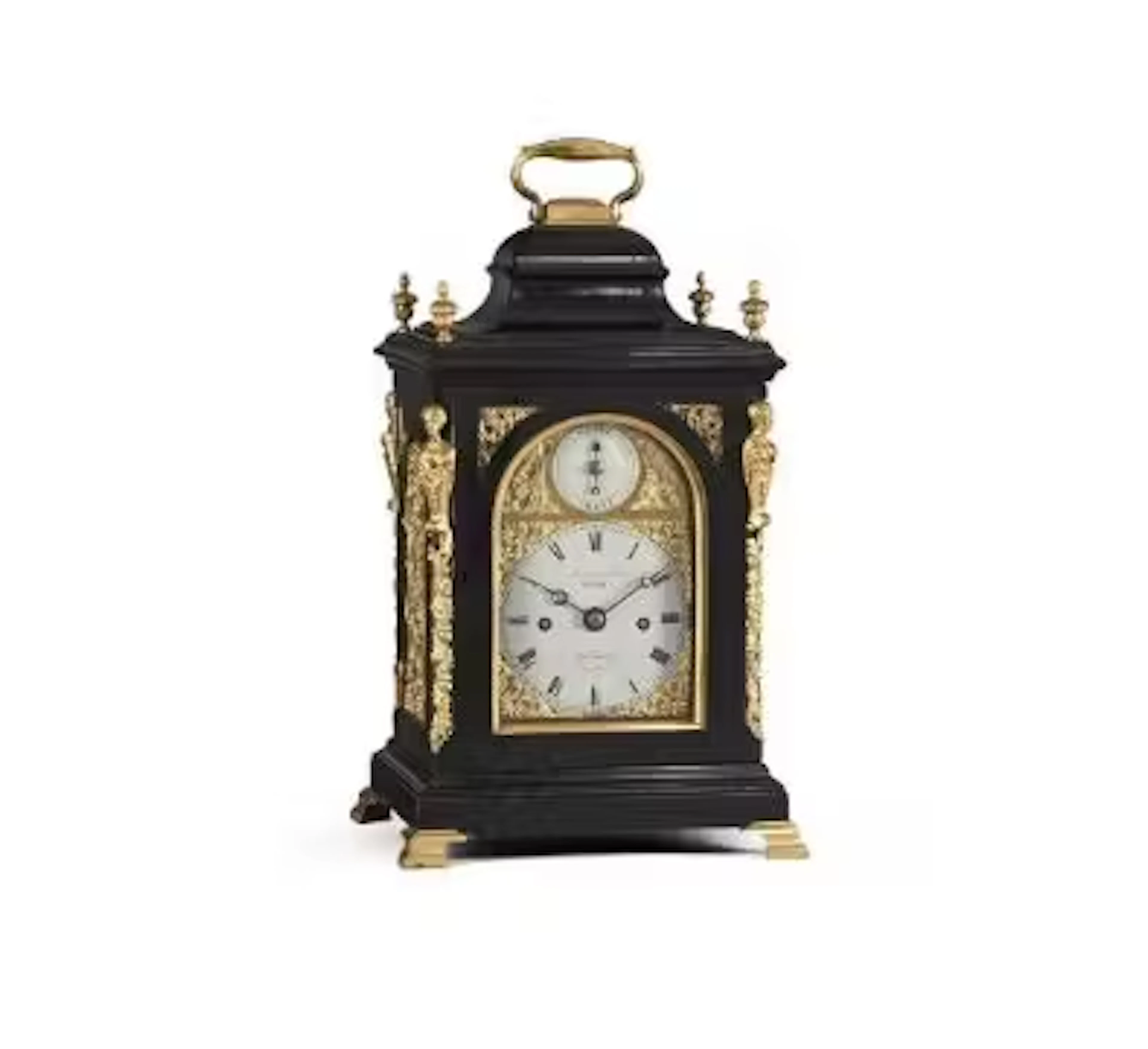 AN EARLY VICTORIAN GEORGE III STYLE SMALL GILT BRASS MOUNTED EBONISED