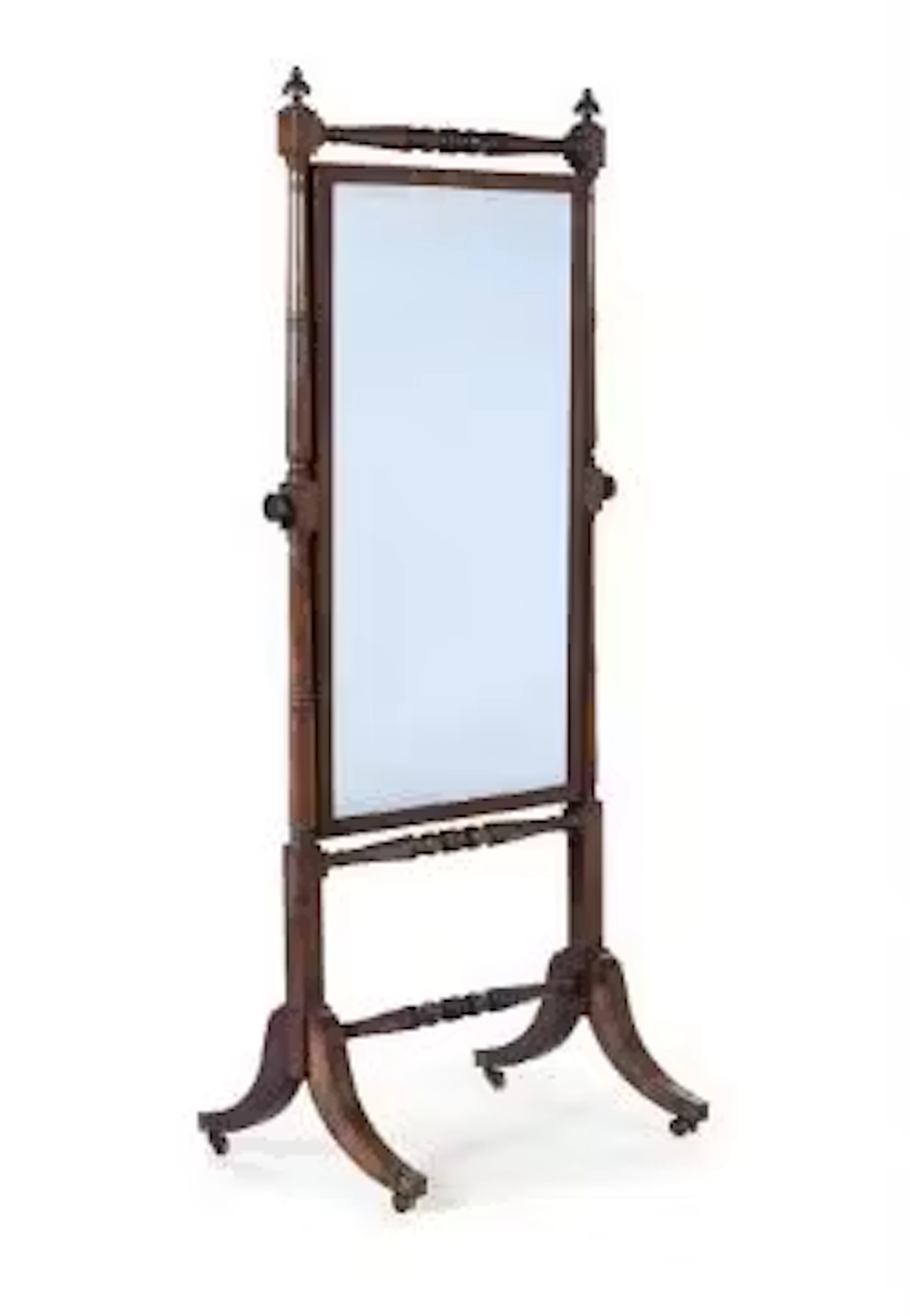 A REGENCY MAHOGANY CHEVAL MIRROR, FIRST QUARTER 19TH CENTURY