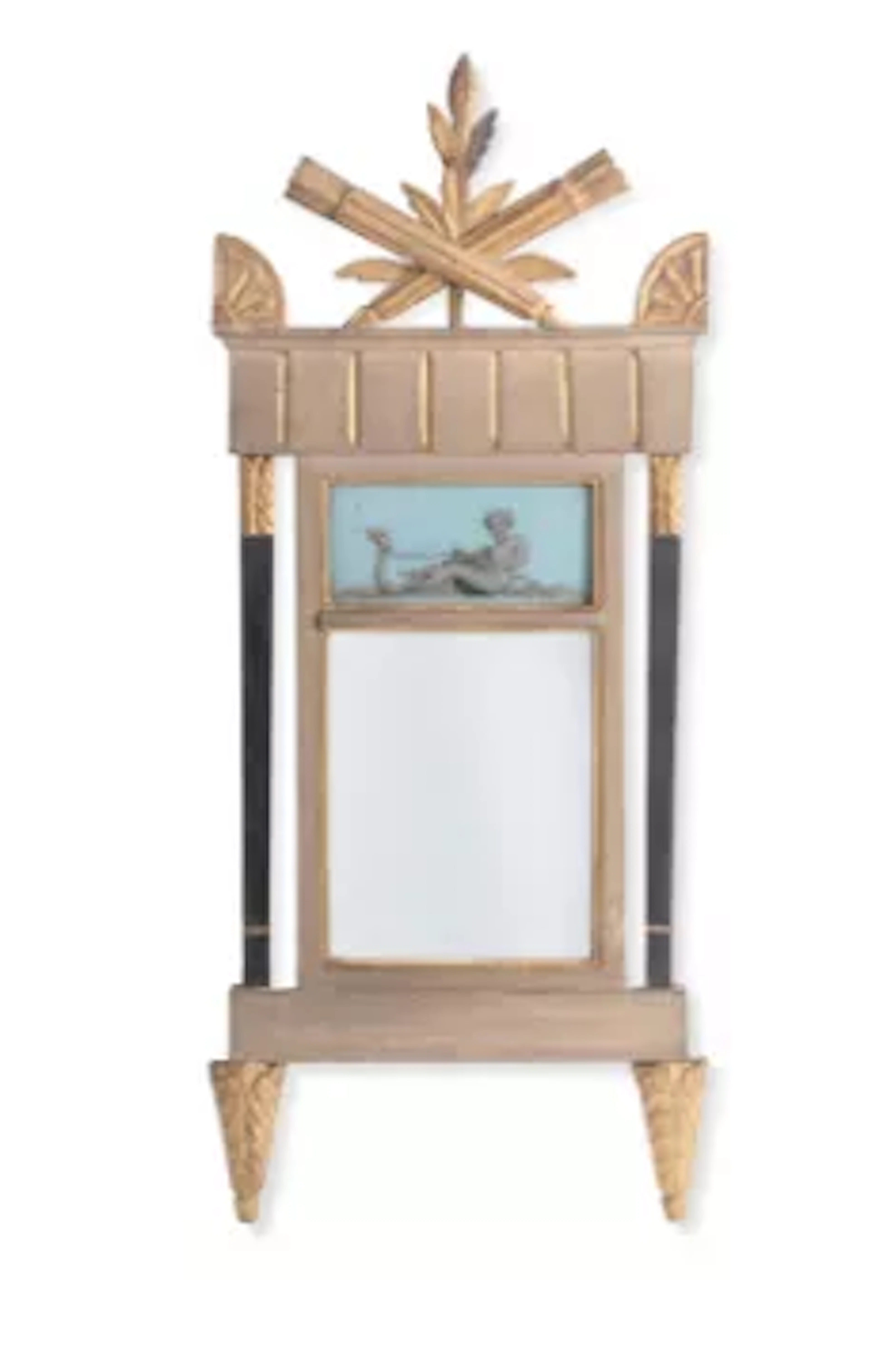 A LOUIS XVI GILTWOOD AND VERRE ÉGLOMISÉ MIRROR, FRENCH, LATE 18TH CENTURY