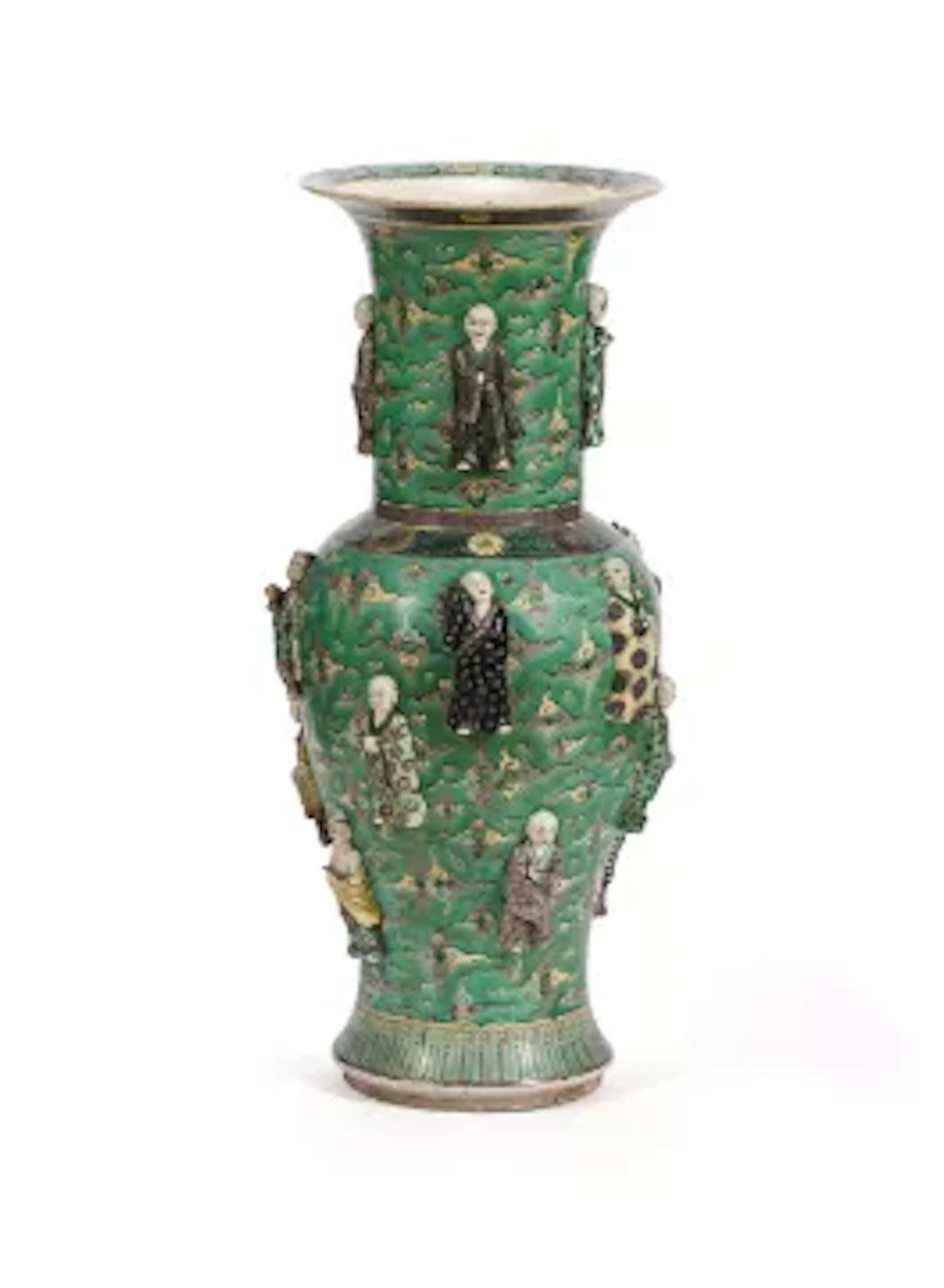 A large Chinese Famille-Verte 'Eighteen Luohans' vase, Qing dynasty