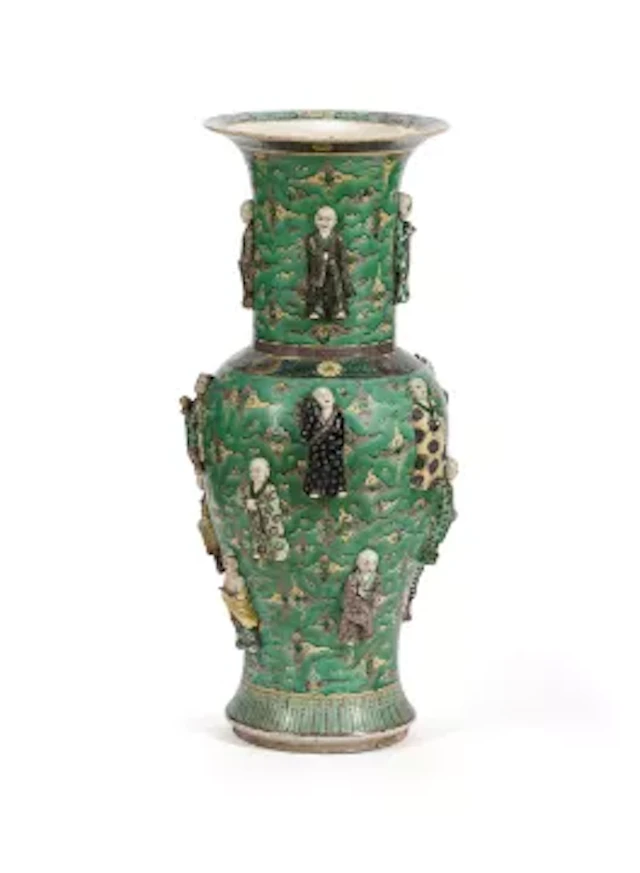 A large Chinese Famille-Verte 'Eighteen Luohans' vase, Qing dynasty