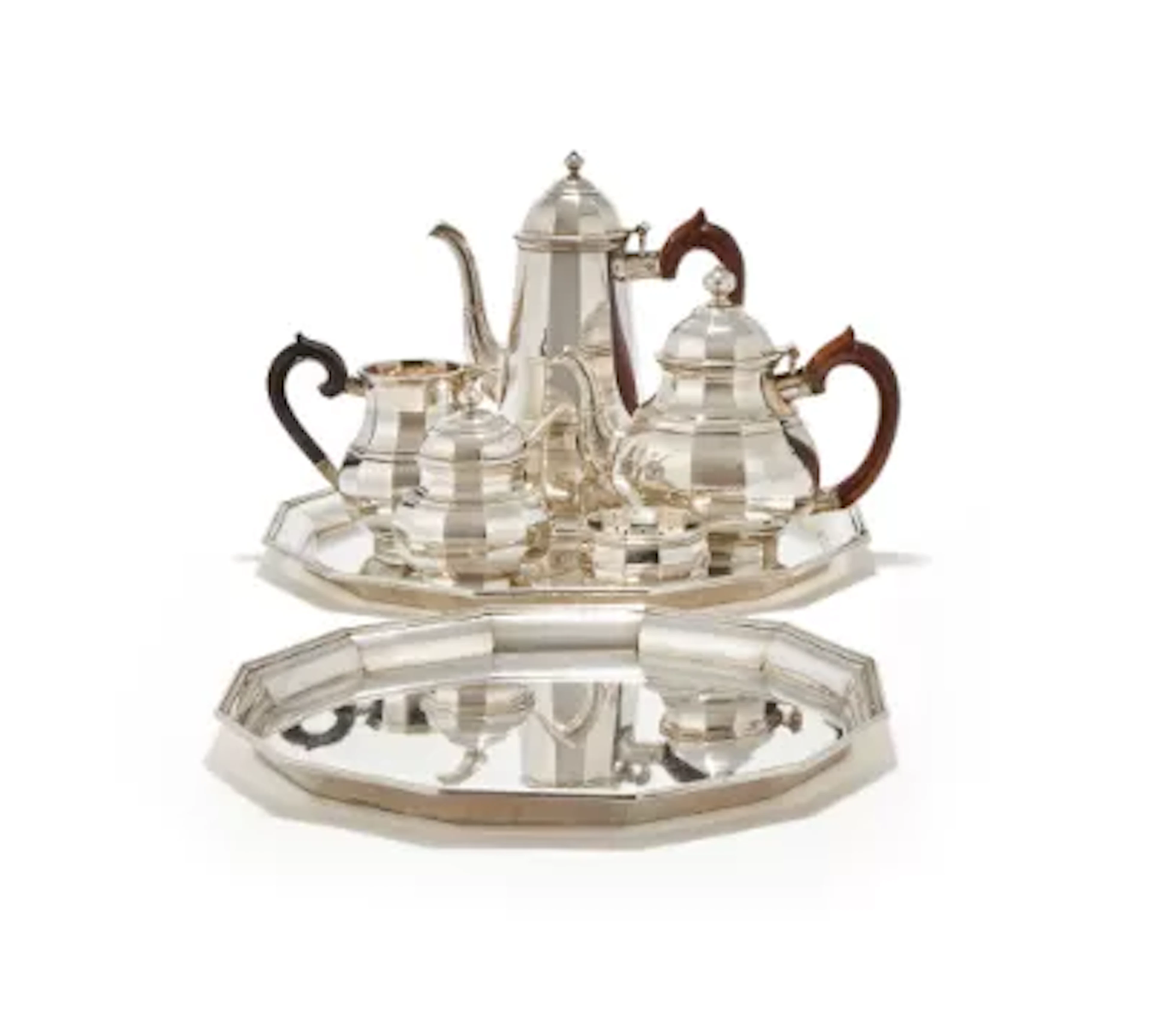 BULGARI LTD., A SILVER BRITANNIA STANDARD FIVE PIECE FACETTED TEA