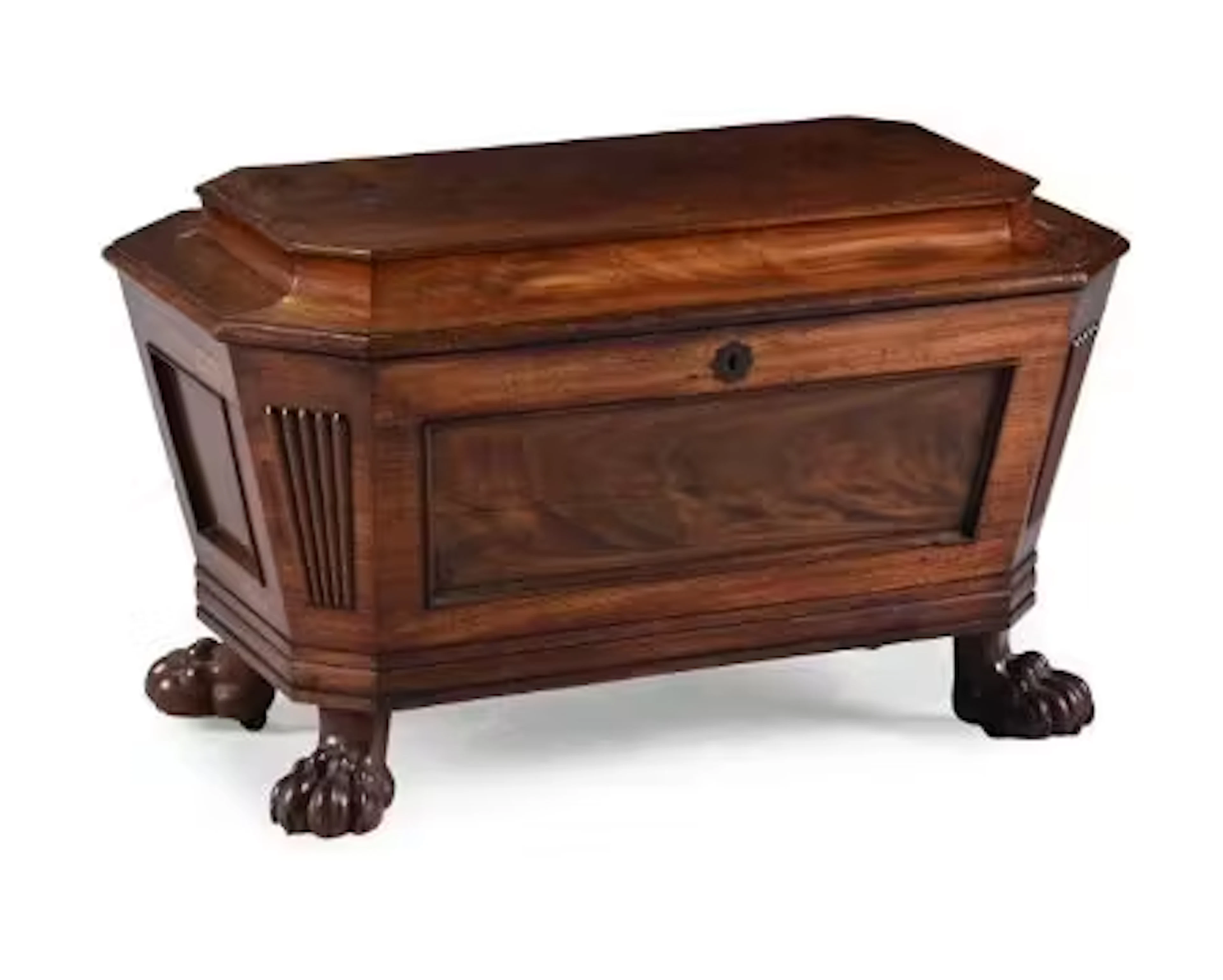 A GEORGE IV MAHOGANY SARCOPHAGUS WINE COOLER, CIRCA 1830
