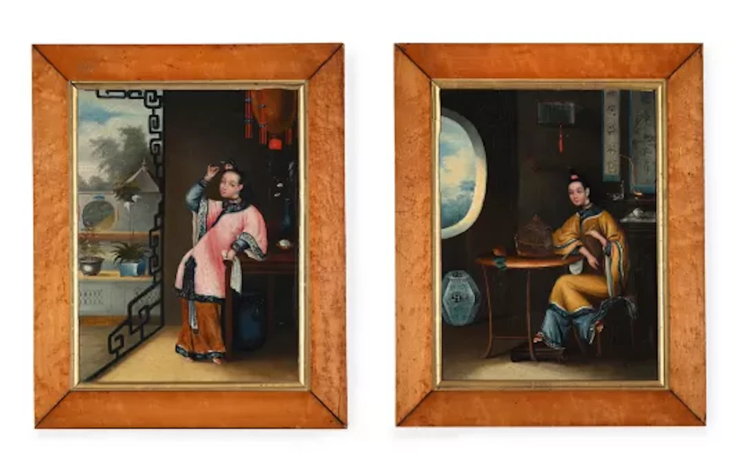 TWO FINE CHINESE EXPORT 'BEAUTY PAINTINGS', STUDIO OF LAMQUA (ACTIVE