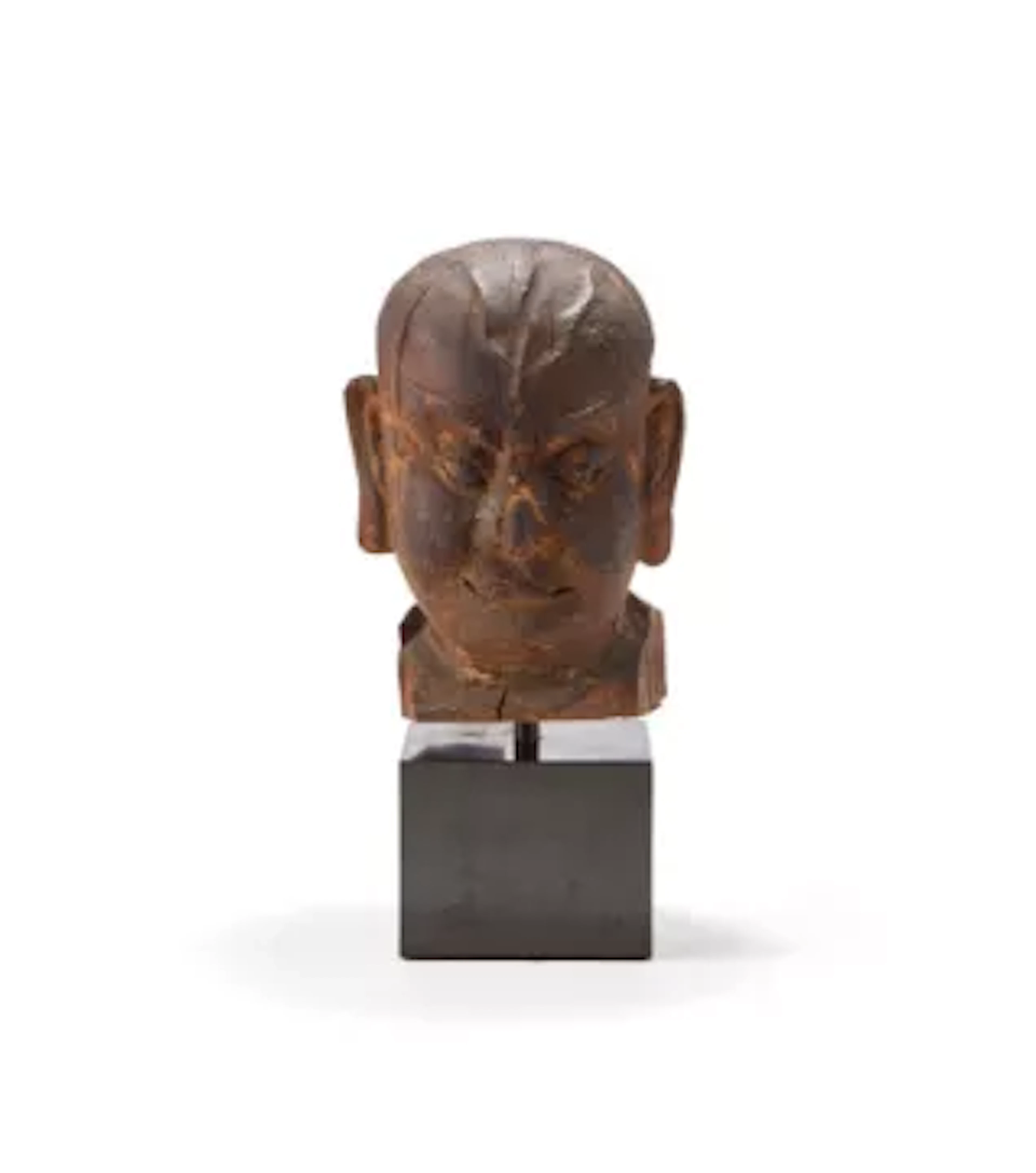 A Chinese carved wood head of a Louhan, Ming dynasty