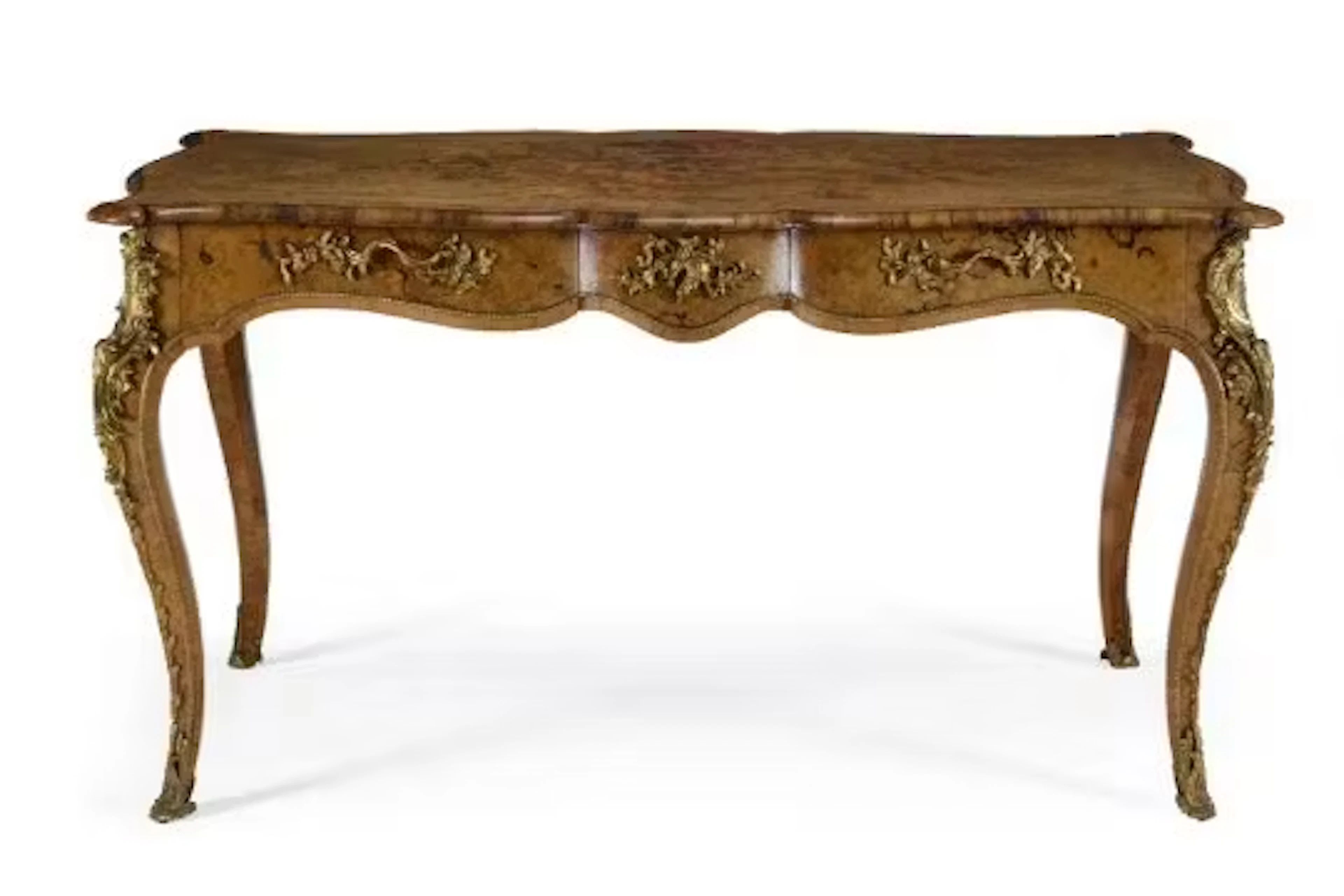 ‡ A VICTORIAN GILT BRONZE-MOUNTED BURR WALNUT, KINGWOOD AND MARQUETRY