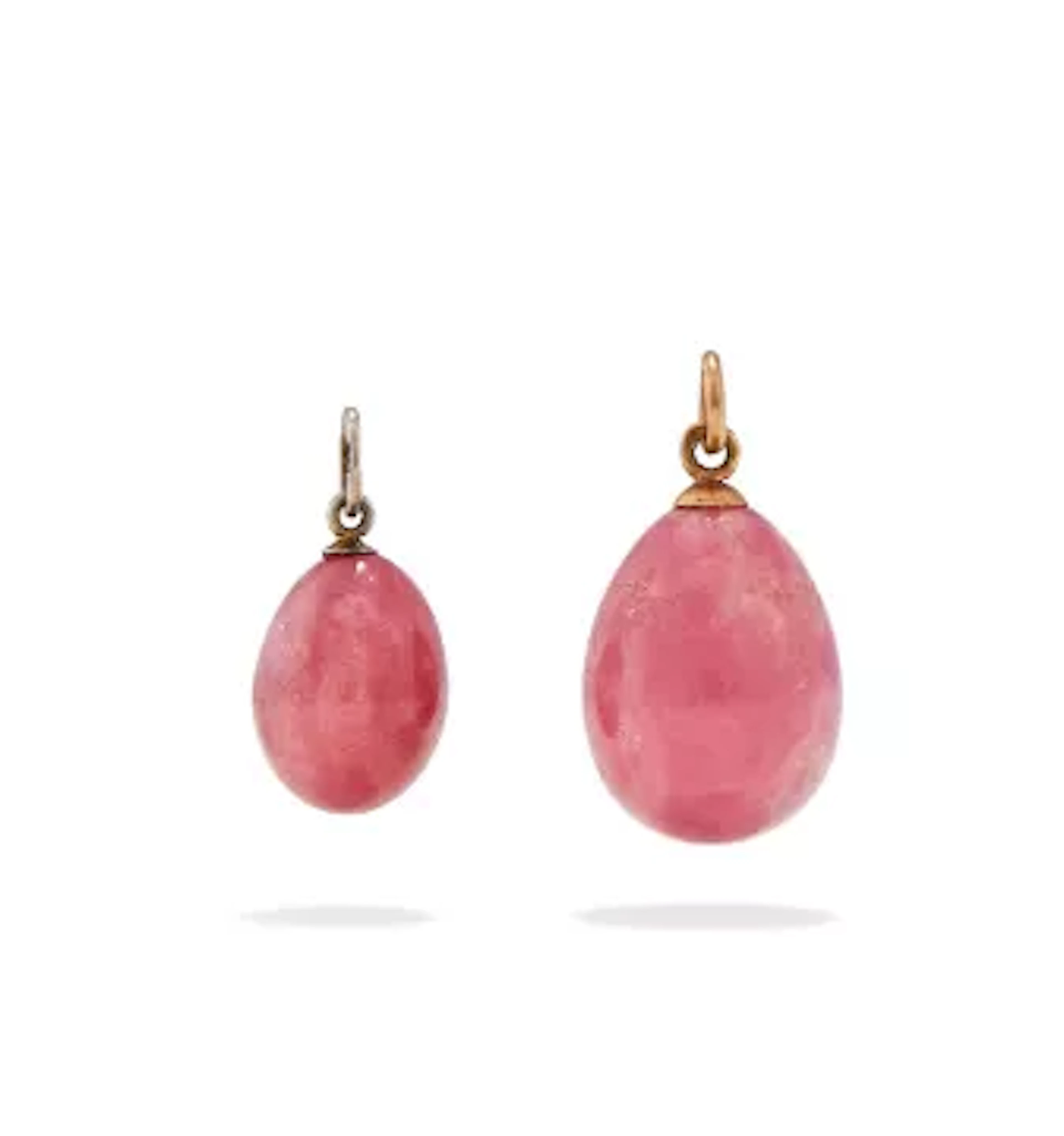 TWO RUSSIAN RHODONITE EGG PENDANTS, CIRCA 1900