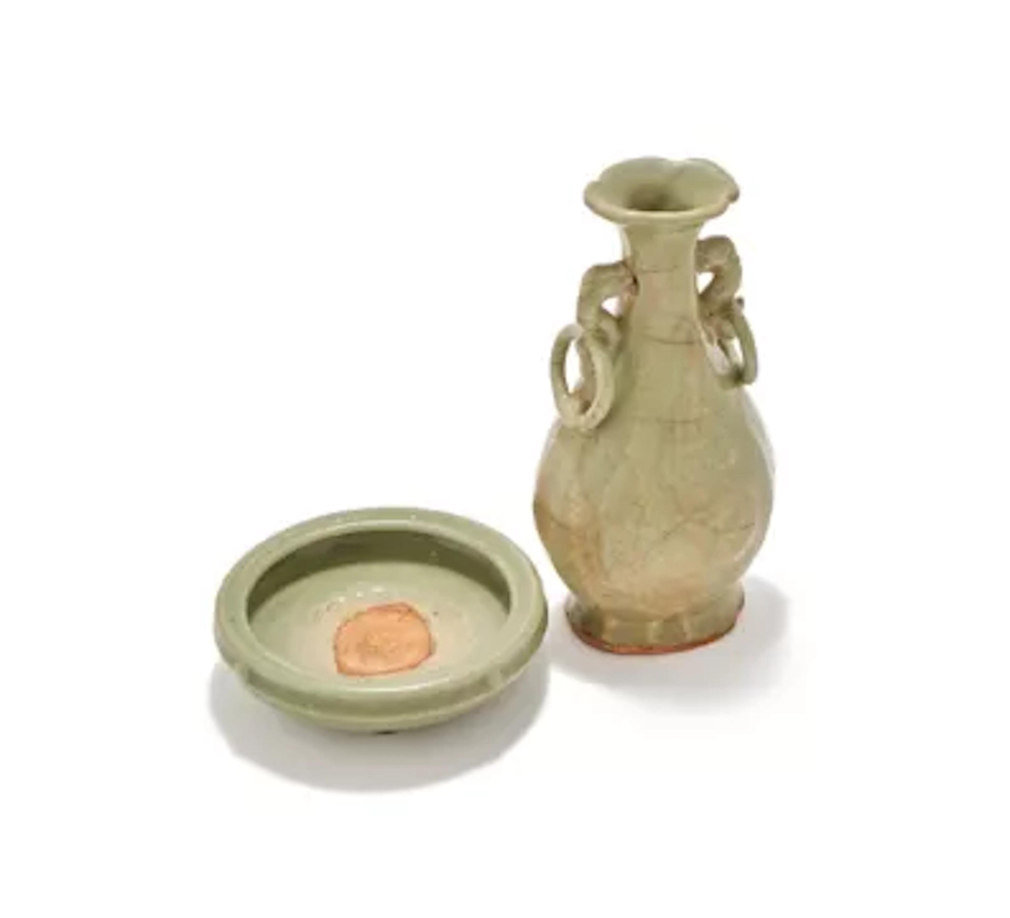 A Chinese longquan celadon glazed lobed vase, Yuan Dynasty (1271-1368)