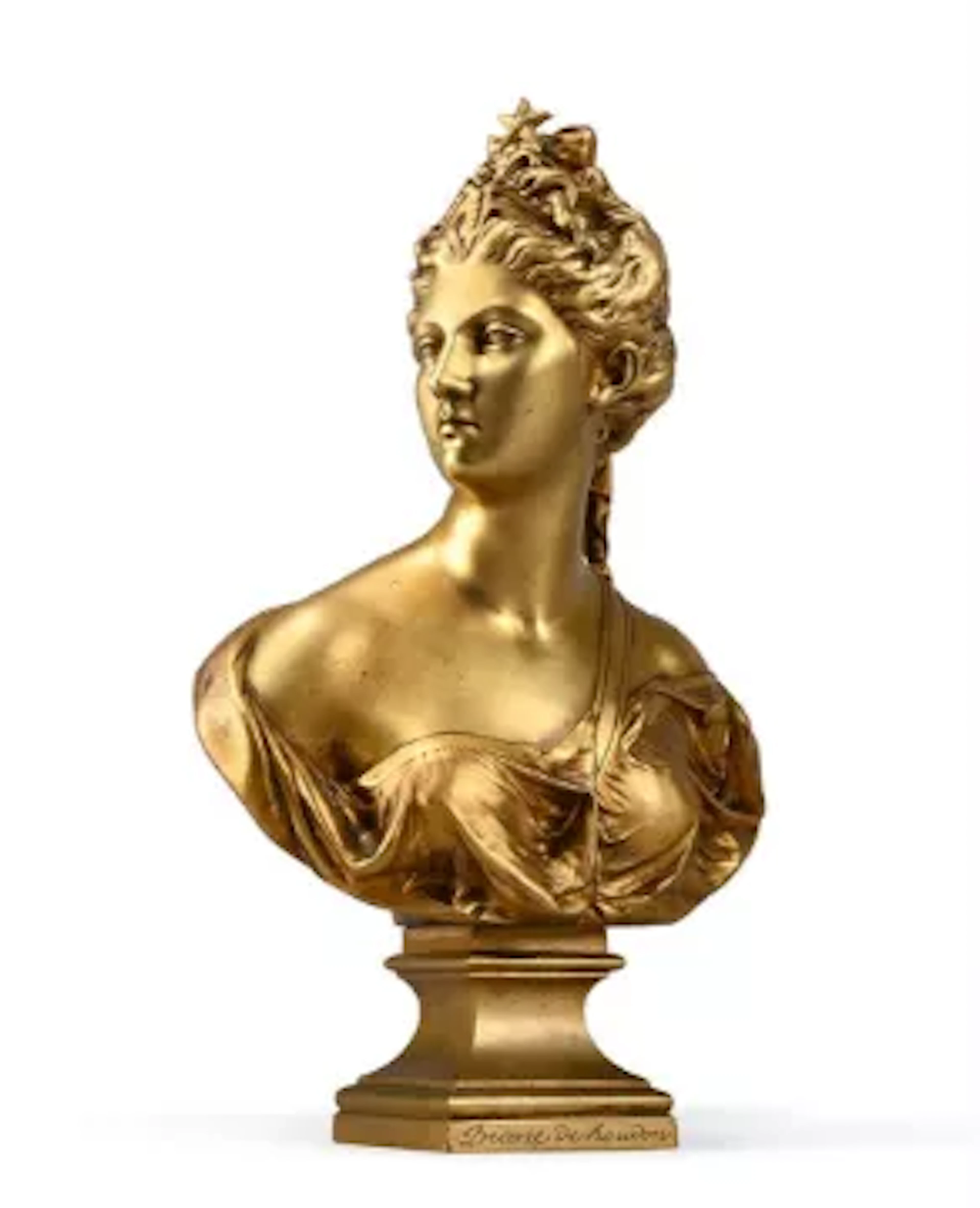 AFTER JEAN ANTOINE HOUDON (1741-1828), A GILT BRONZE BUST OF DIANA